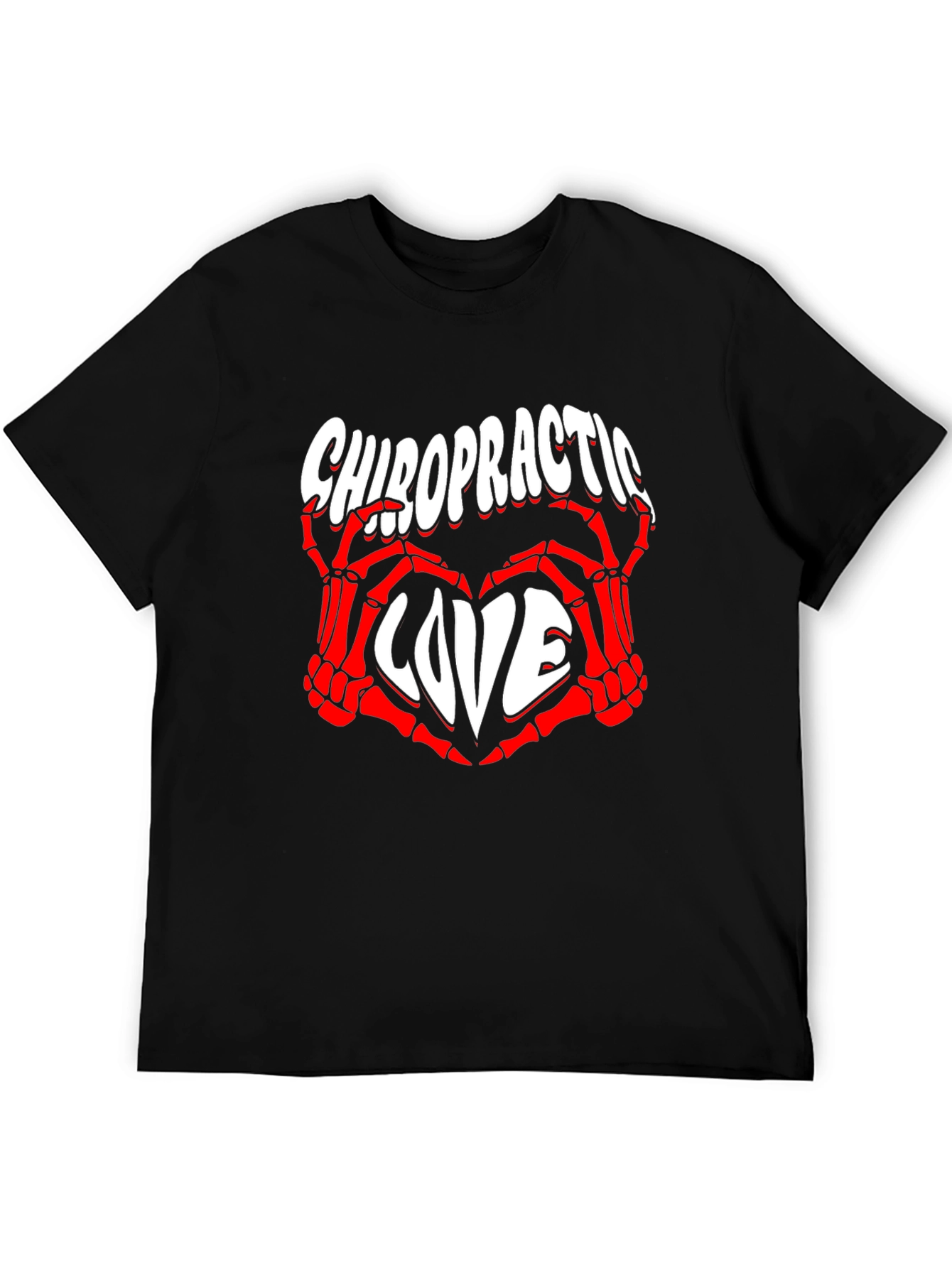 Chiropractic Love T-Shirt - Red Skeleton Hands Heart