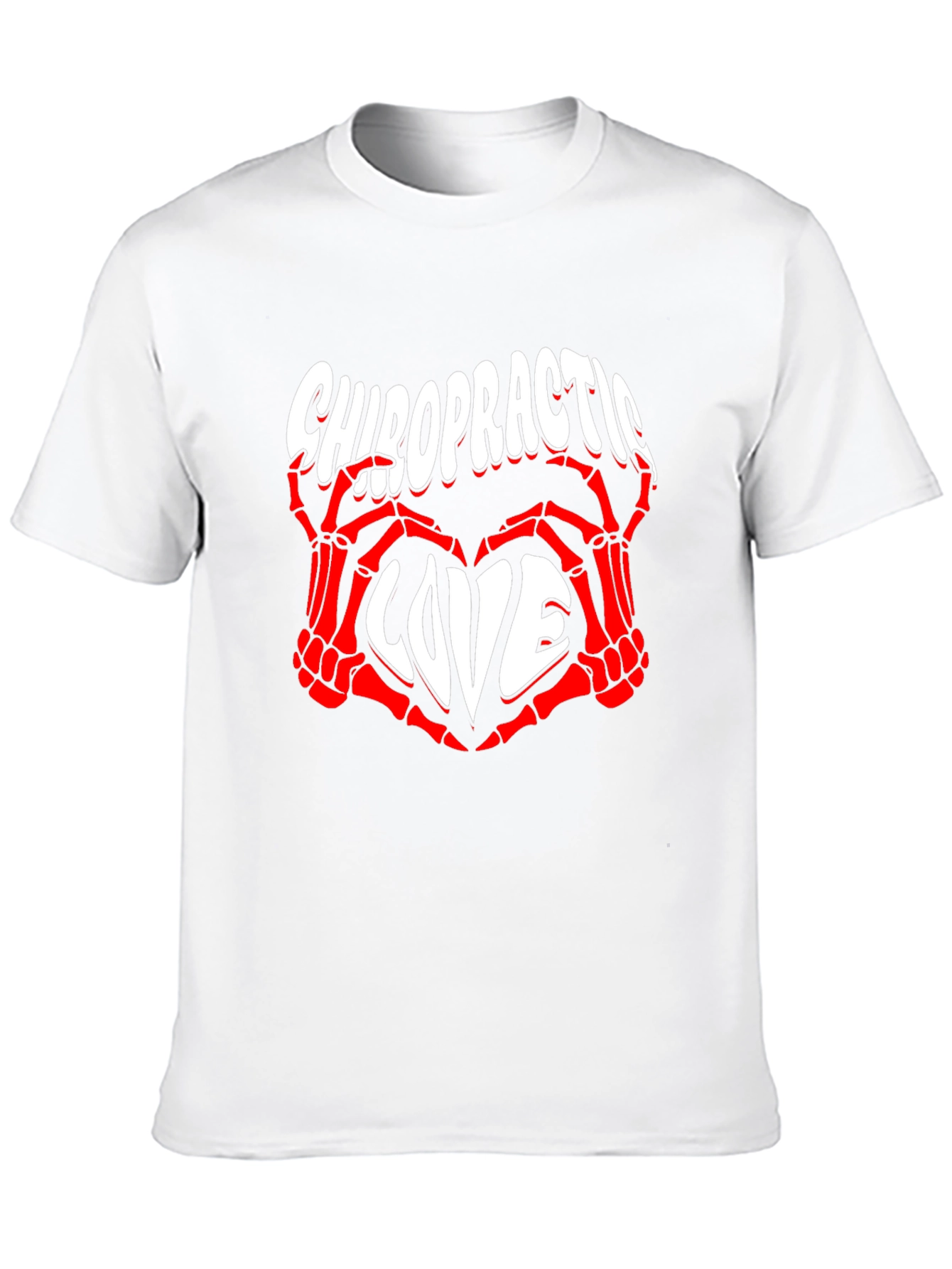 Chiropractic Love T-Shirt - Red Skeleton Hands Heart
