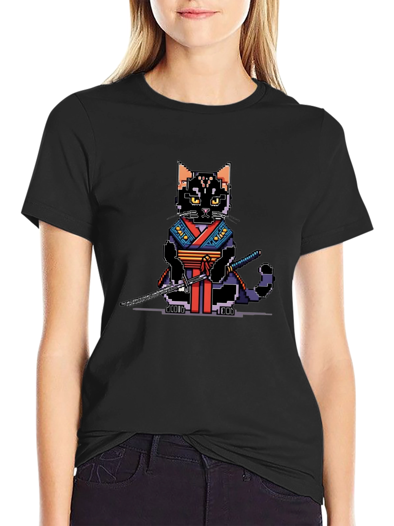 Pixel Samurai Cat Graphic Tee
