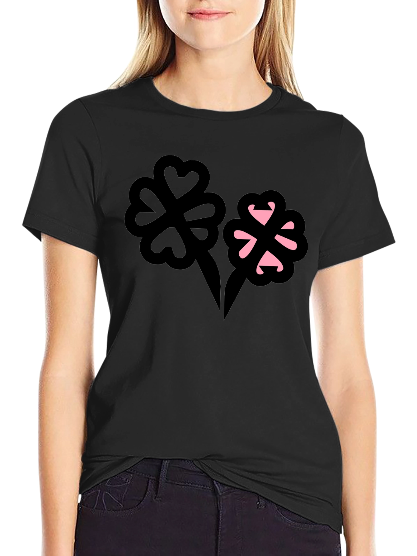 Lucky Clover Graphic Tee - Stylish Black T-Shirt
