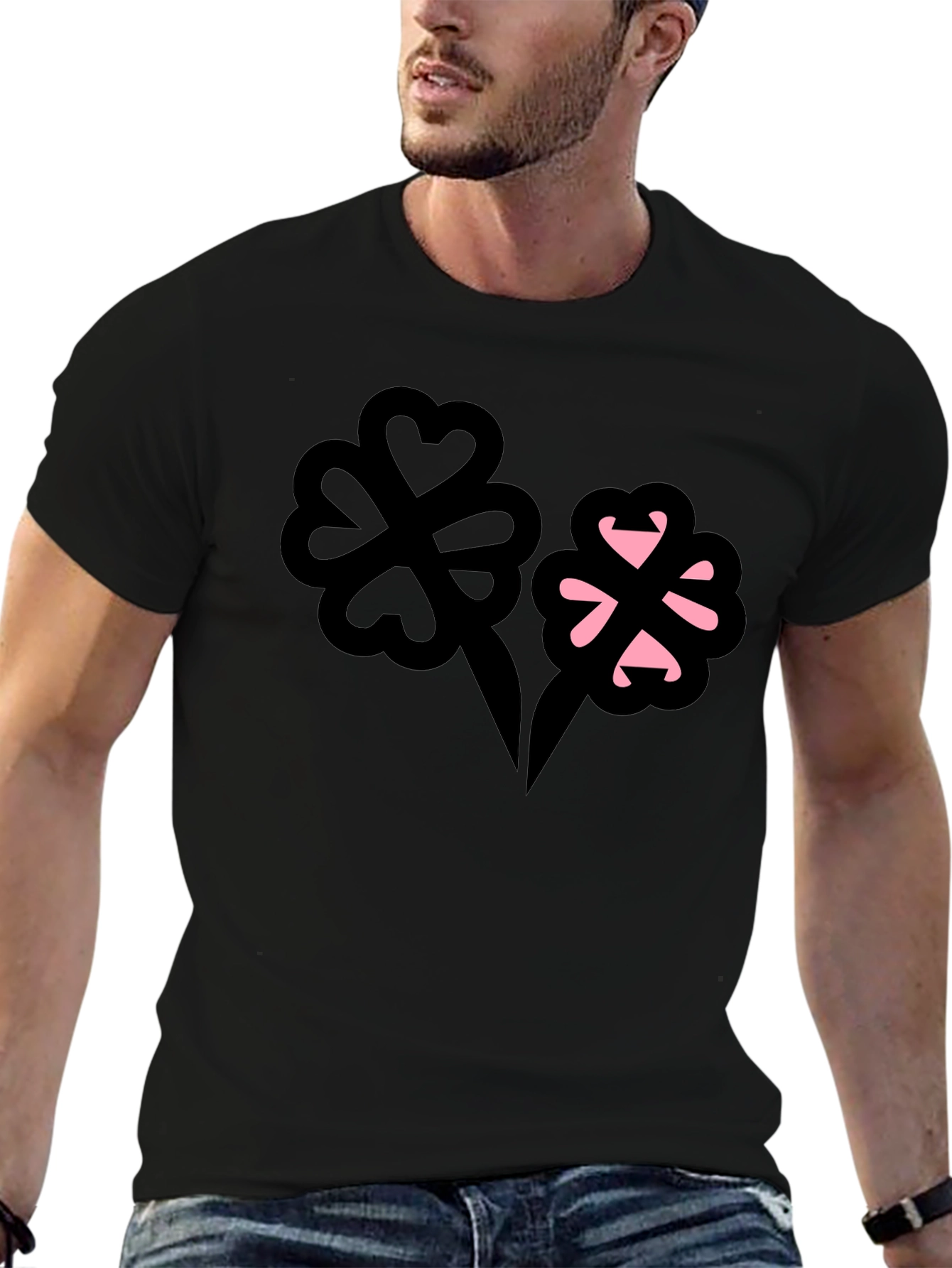 Lucky Clover Graphic Tee - Stylish Black T-Shirt