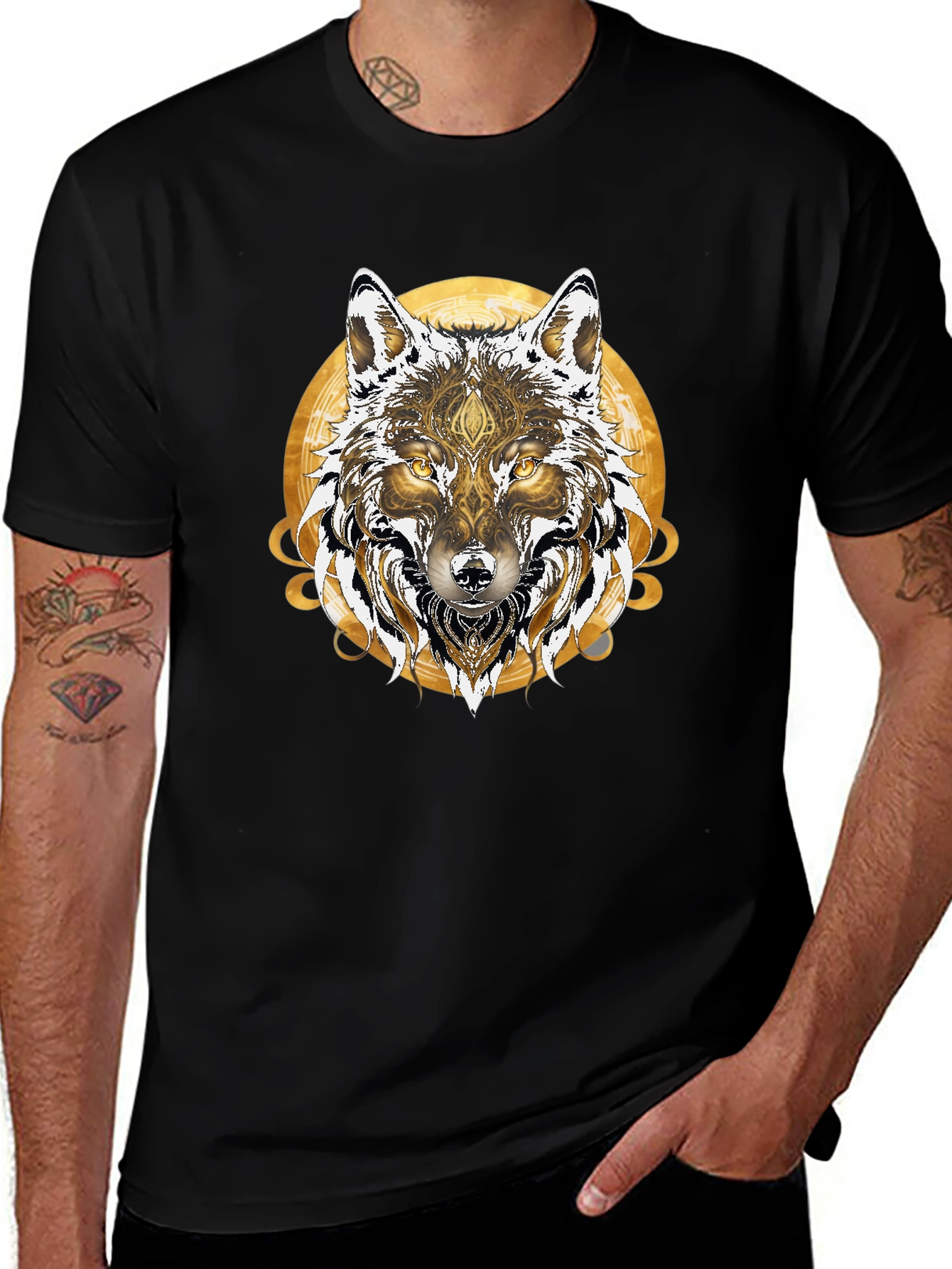 Wolf Graphic Print Mens Black T-Shirt