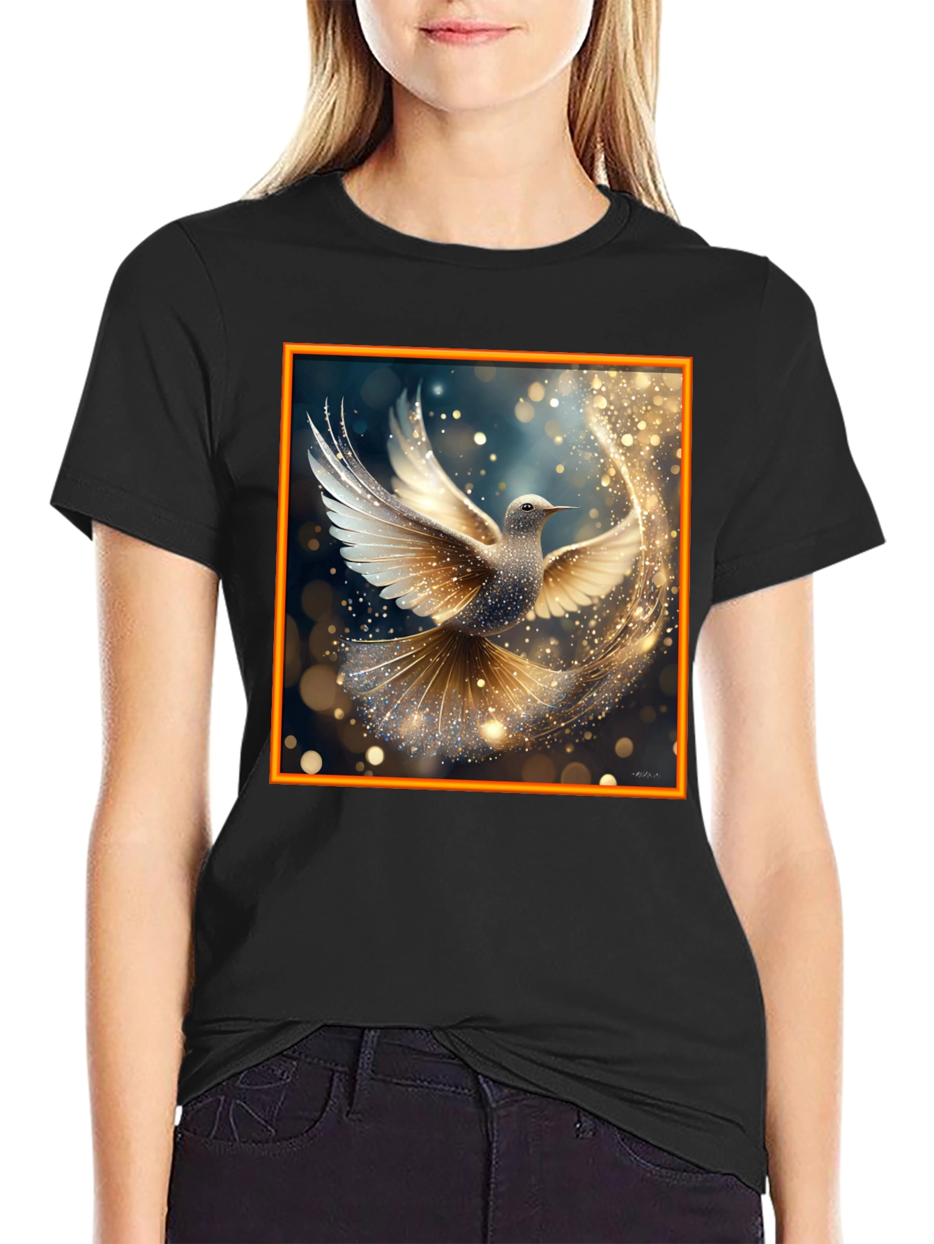 Dove Sparkle Graphic Tee - Elegant Design