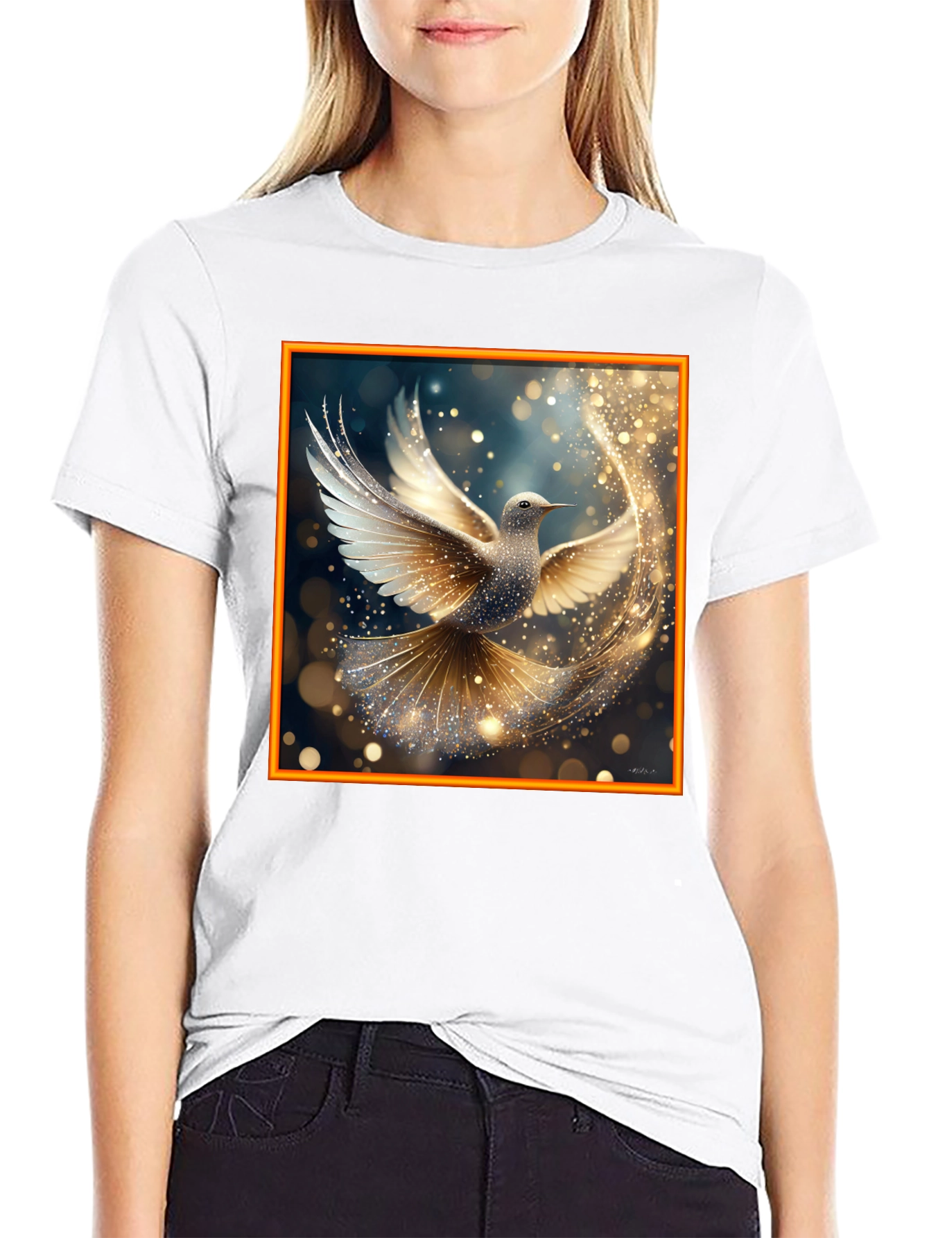 Dove Sparkle Graphic Tee - Elegant Design