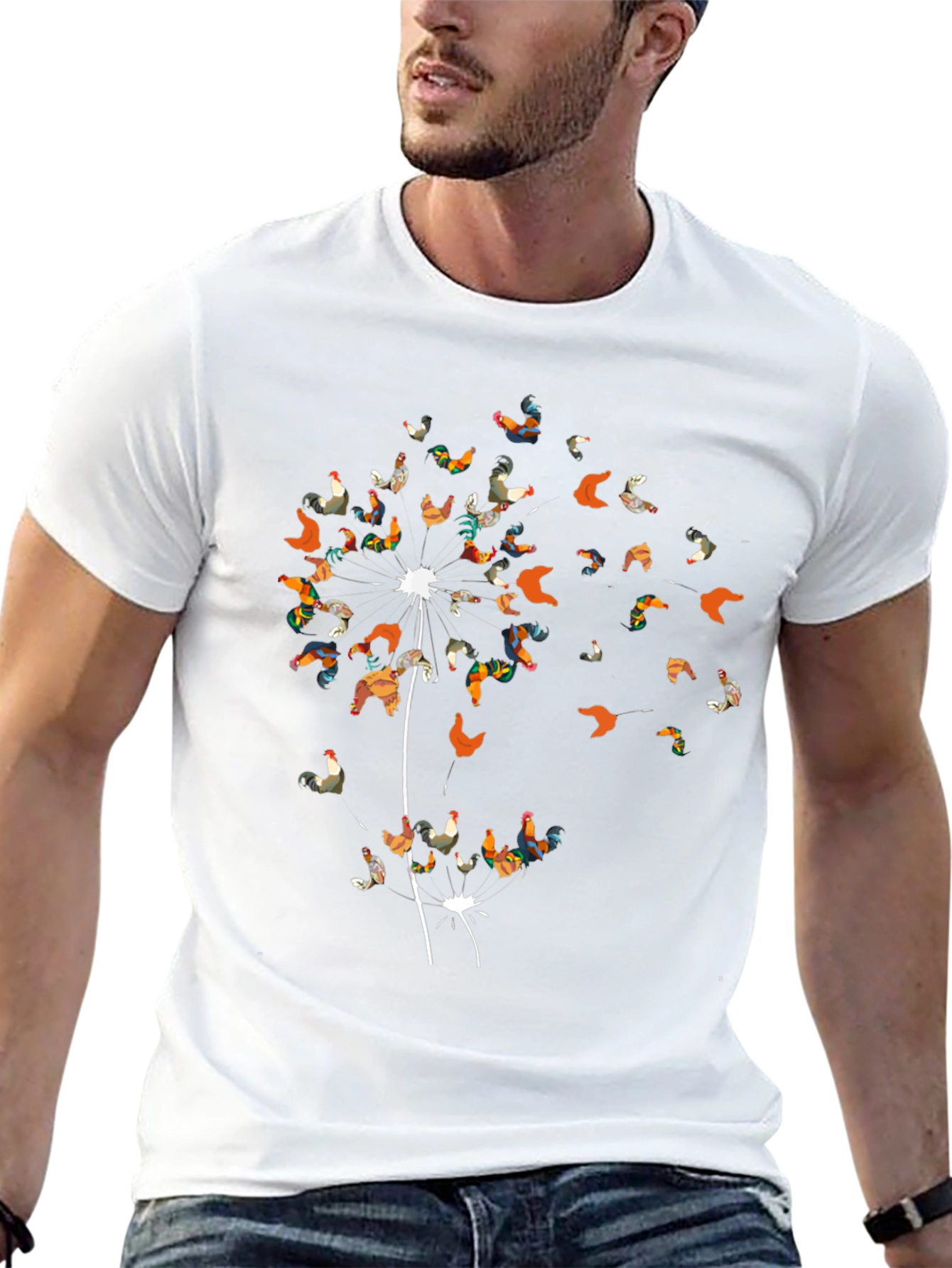 Rooster Dandelion Mens T-Shirt - Unique Graphic Tee