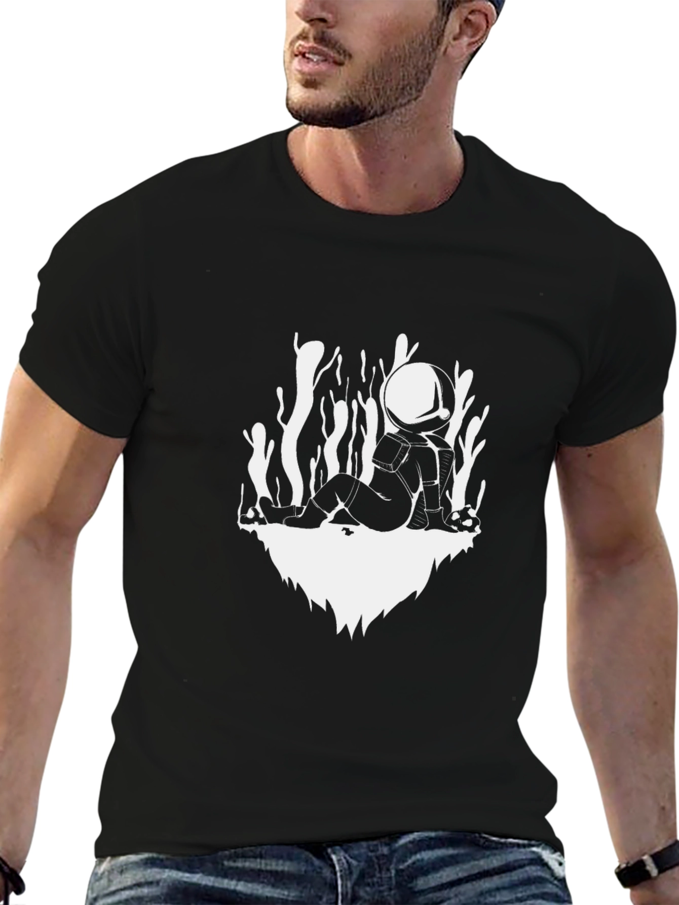 Astronaut Graphic Print Crew Neck T-Shirt