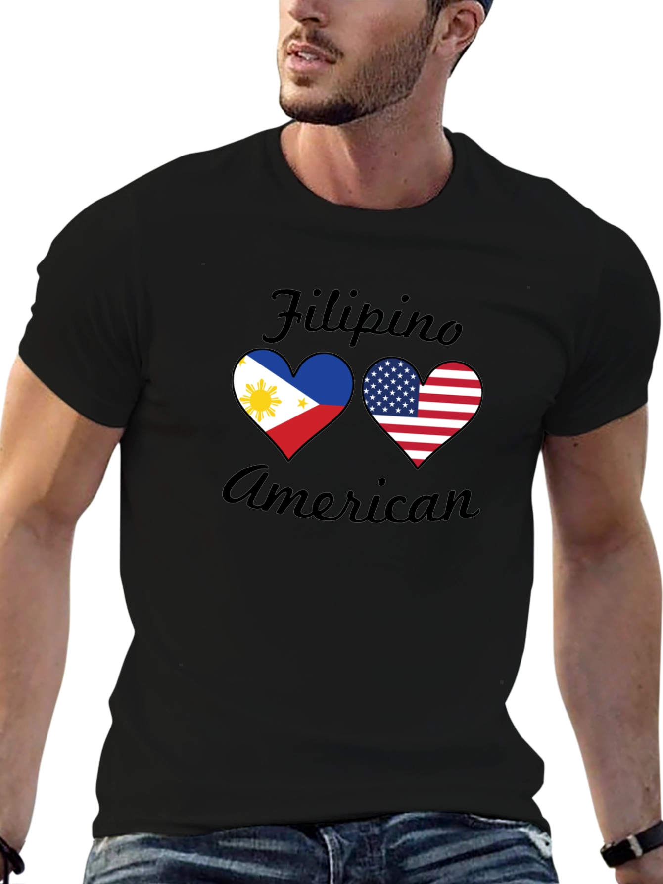Filipino American Pride T-Shirt: Heart Flags