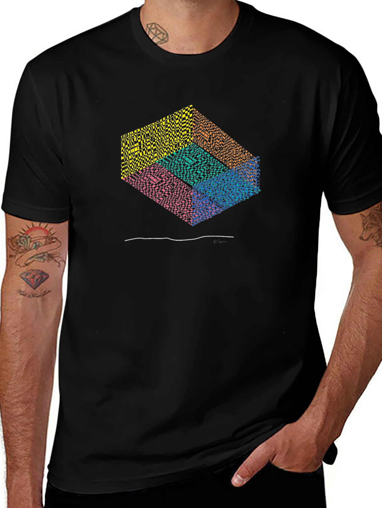 Geometric Illusion Graphic Black T-Shirt