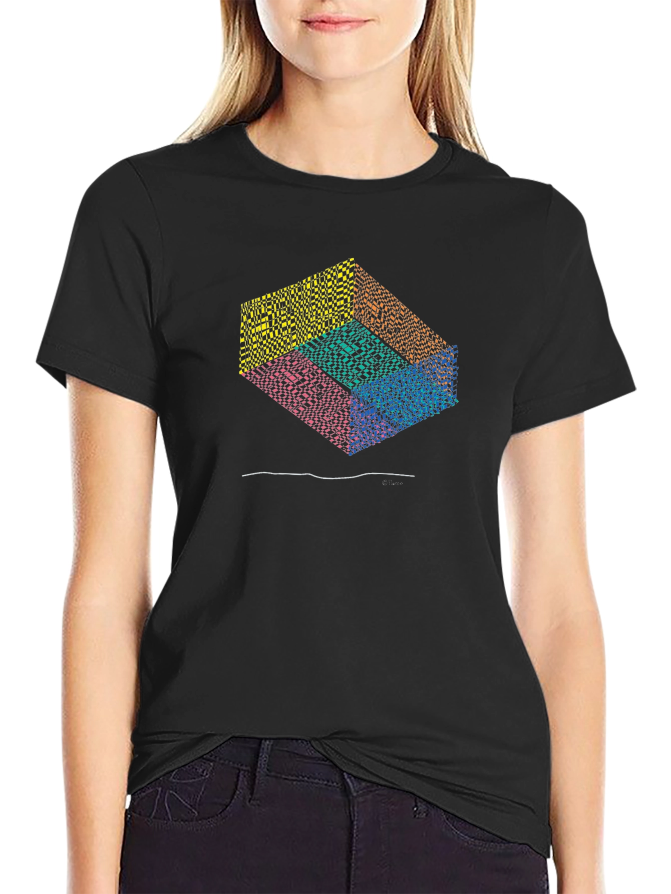 Geometric Illusion Graphic Black T-Shirt