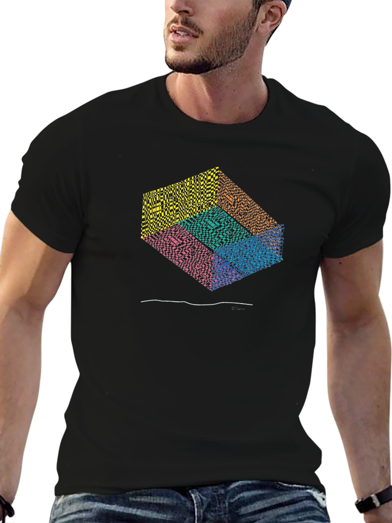 Geometric Illusion Graphic Black T-Shirt