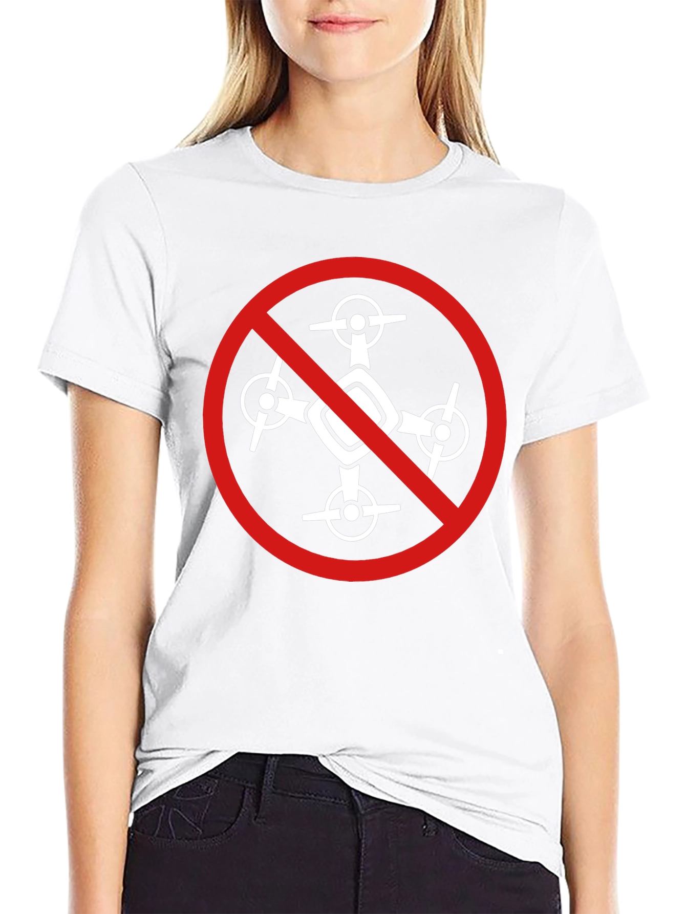 No Drone Zone T-Shirt - Black Crew Neck