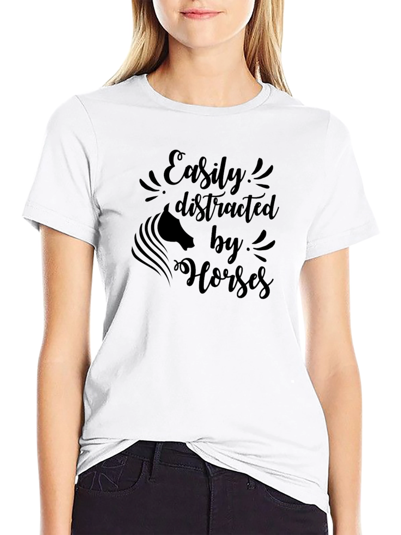 Easily Distracted by Horses Black T-Shirt