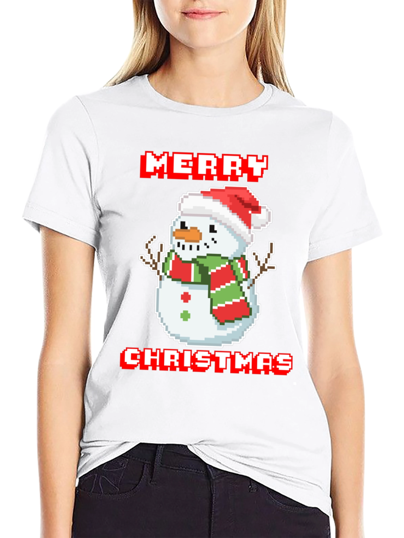 Merry Christmas Pixel Snowman T-Shirt