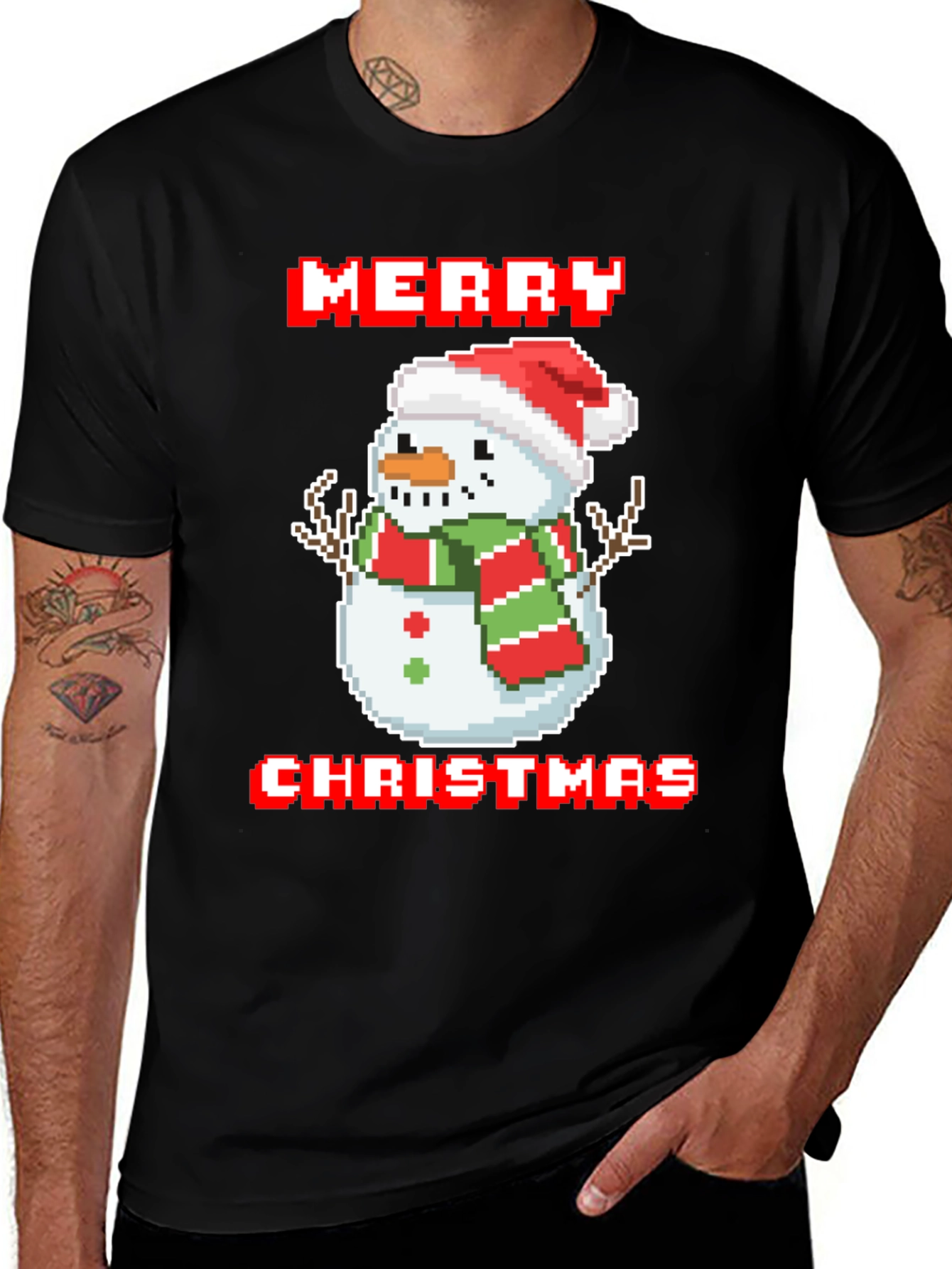 Merry Christmas Pixel Snowman T-Shirt