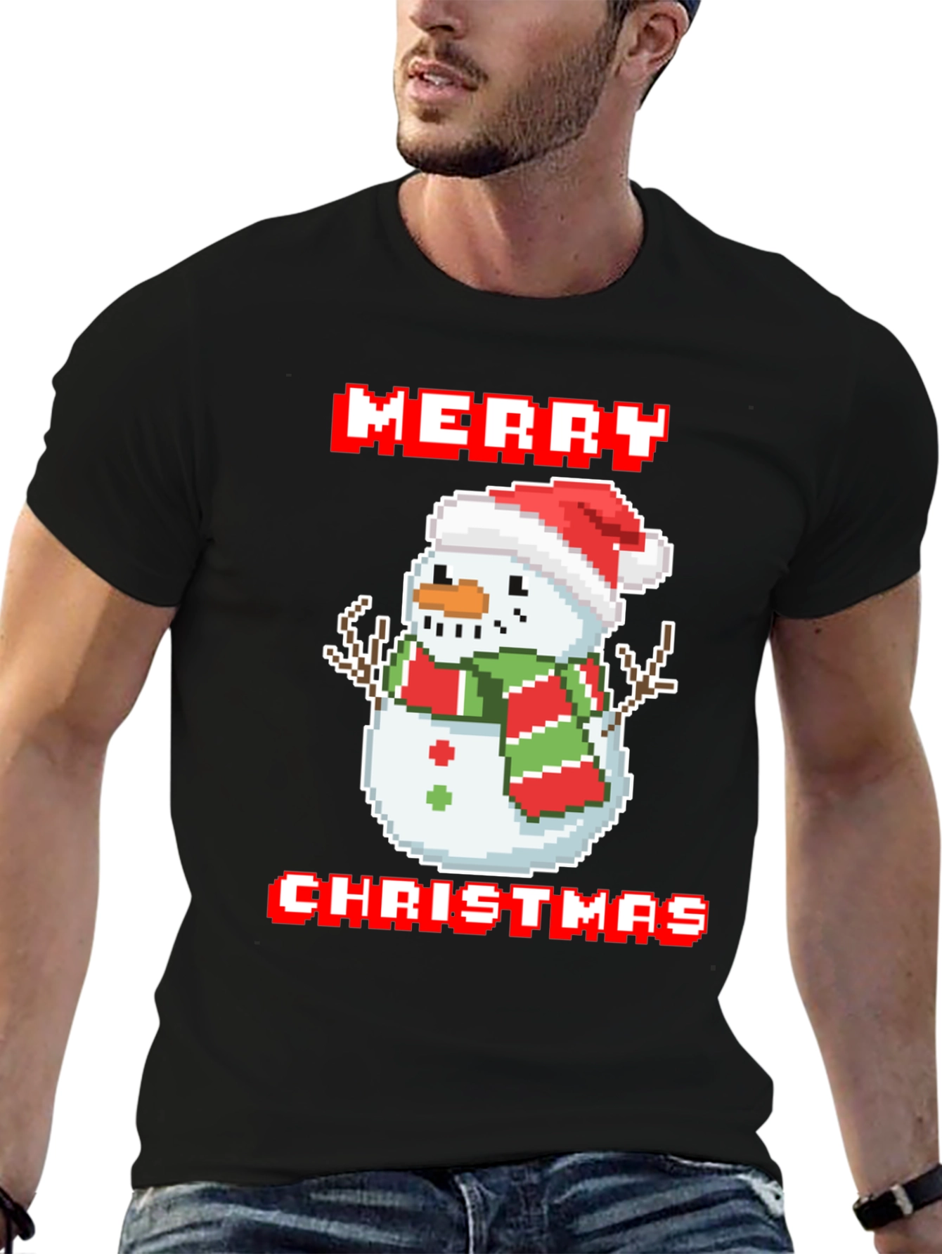 Merry Christmas Pixel Snowman T-Shirt
