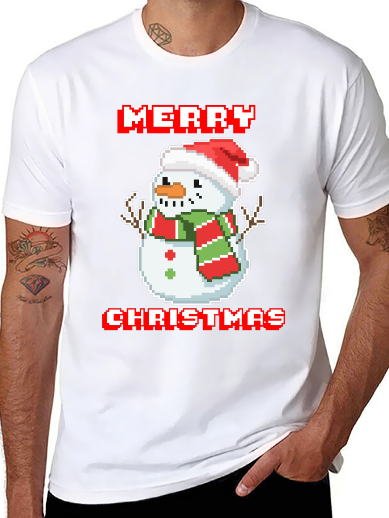 Merry Christmas Pixel Snowman T-Shirt