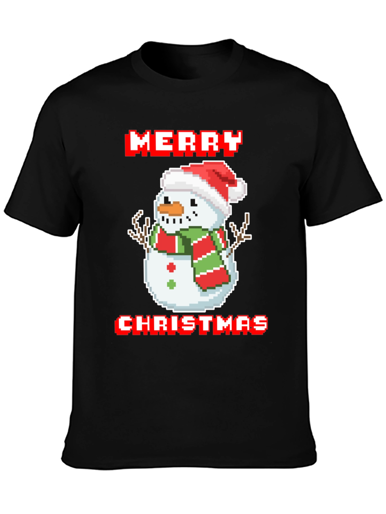 Merry Christmas Pixel Snowman T-Shirt