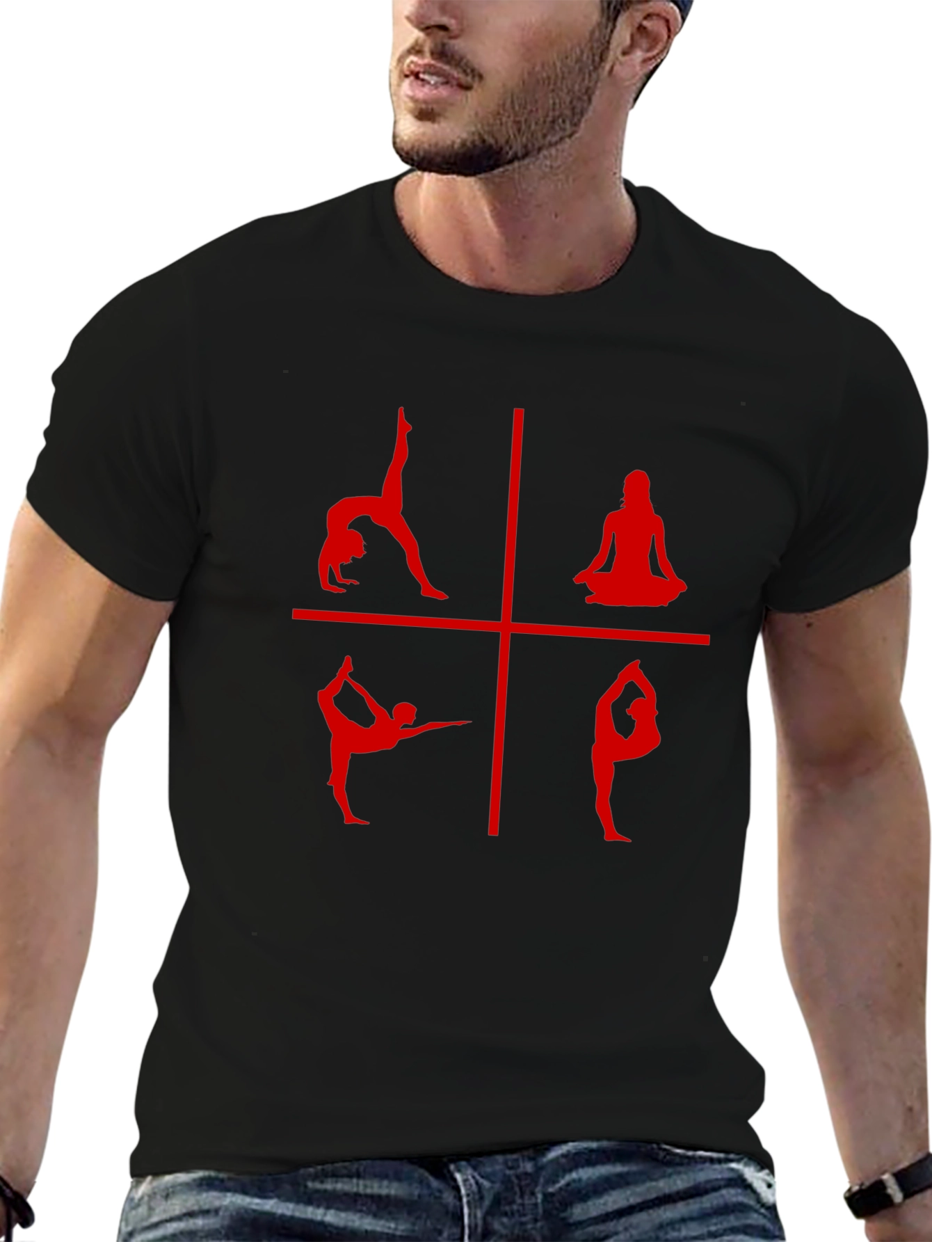 Yoga Pose Graphic T-Shirt - Red Print on Black