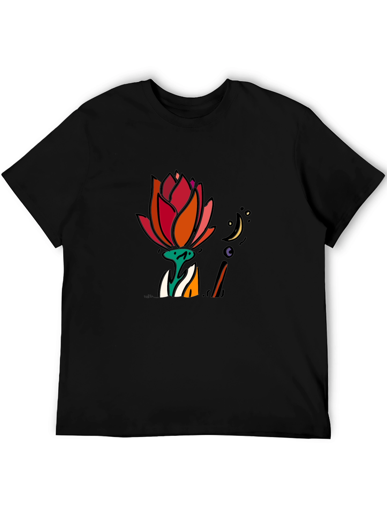 Lotus Flower Graphic Black T-Shirt