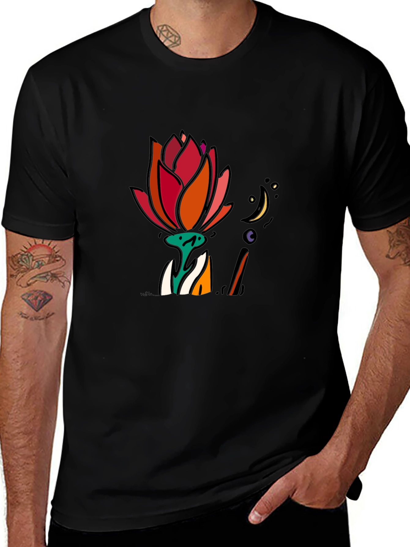Lotus Flower Graphic Black T-Shirt