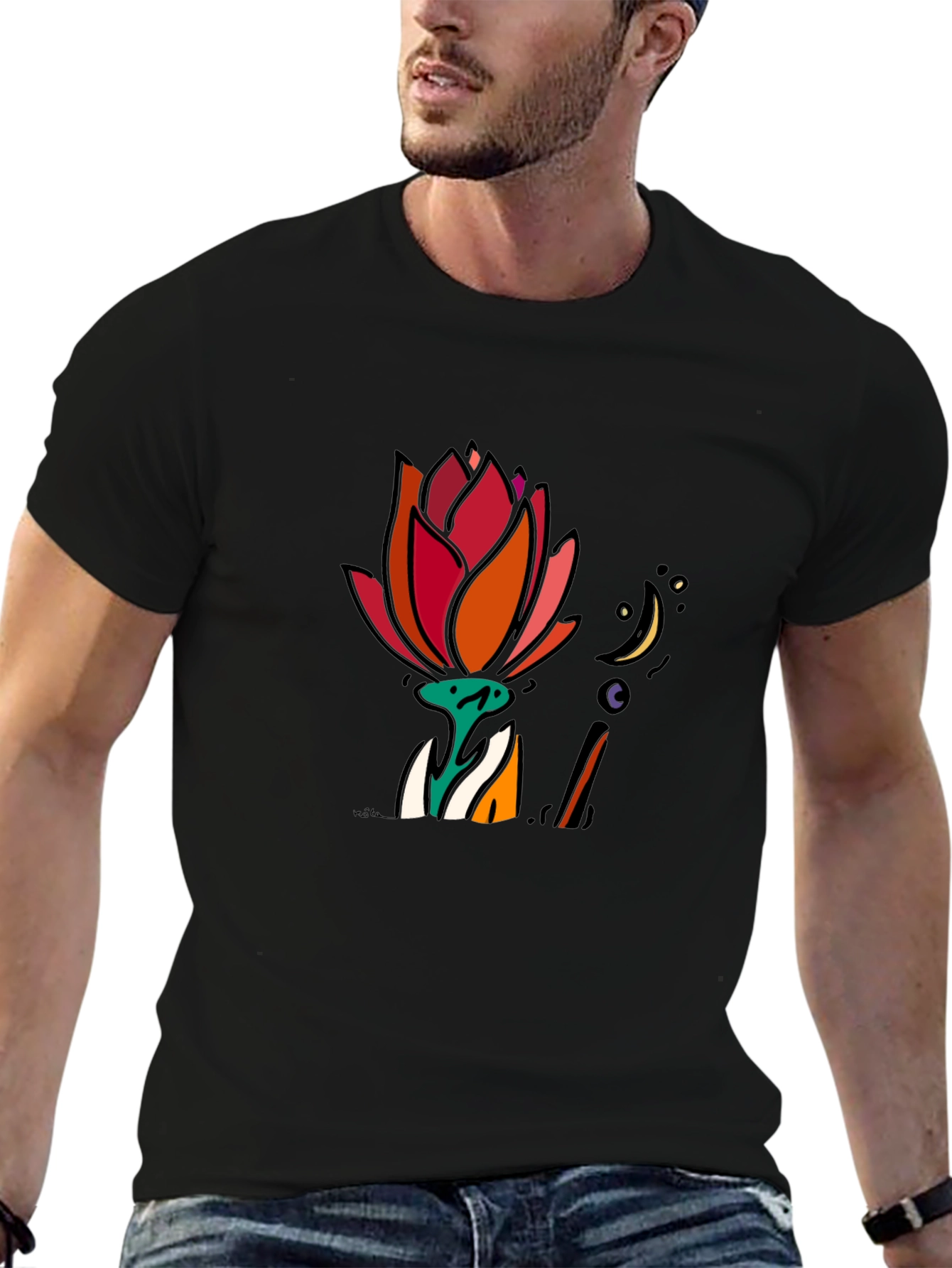 Lotus Flower Graphic Black T-Shirt