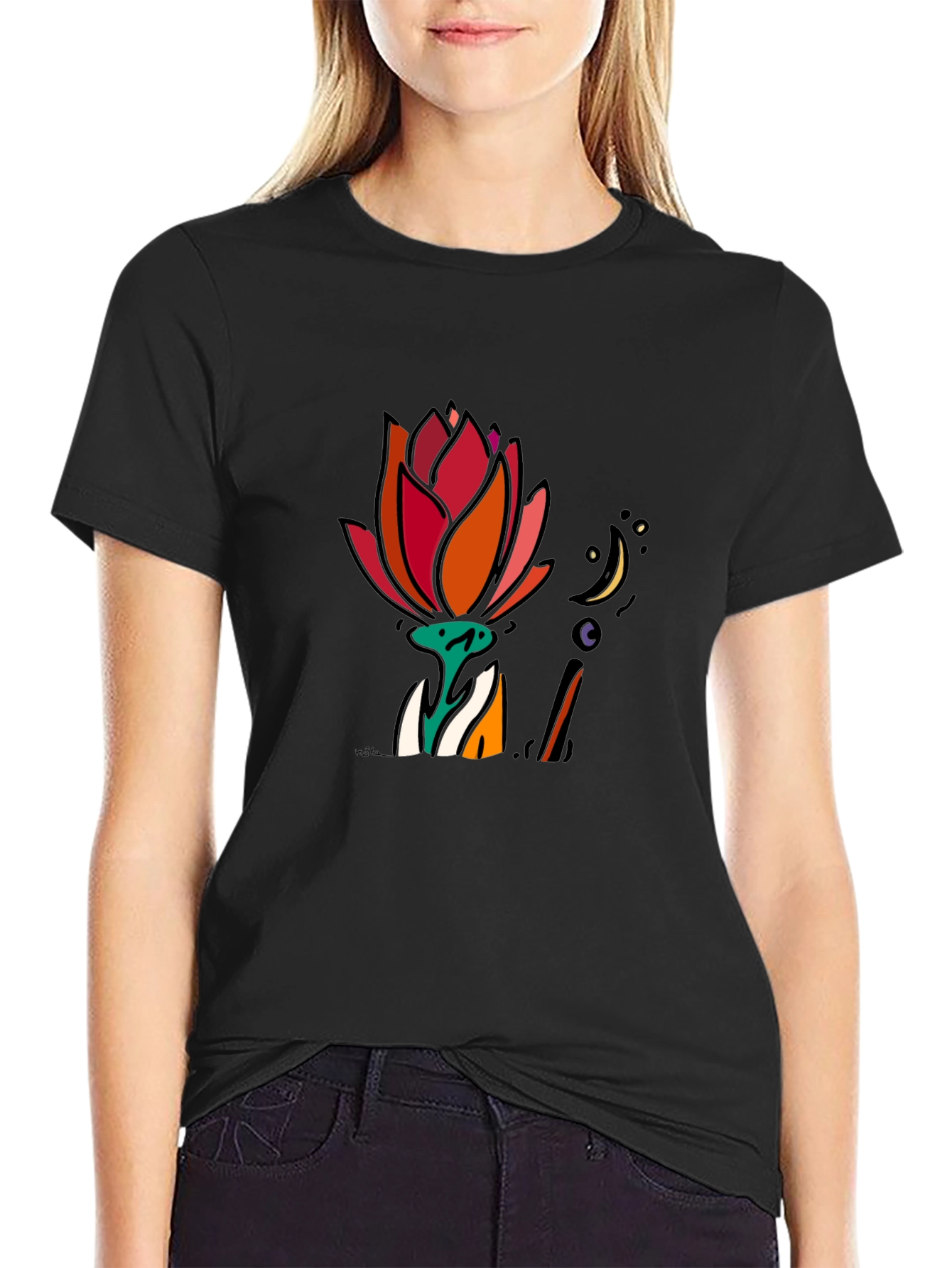 Lotus Flower Graphic Black T-Shirt