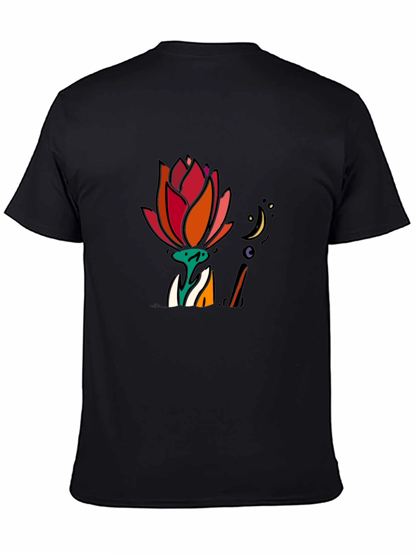 Lotus Flower Graphic Black T-Shirt