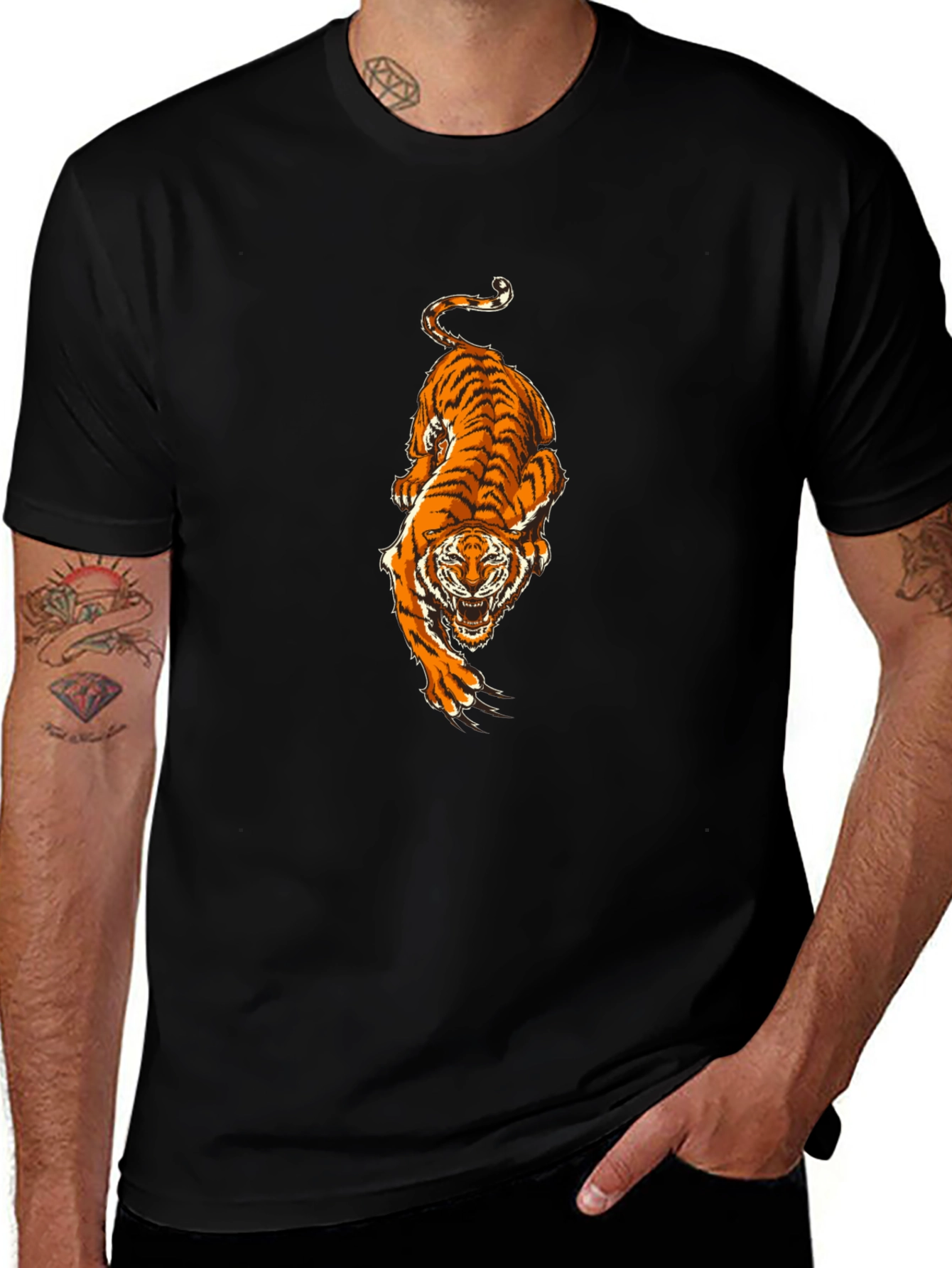 Black T-Shirt with Tiger Print