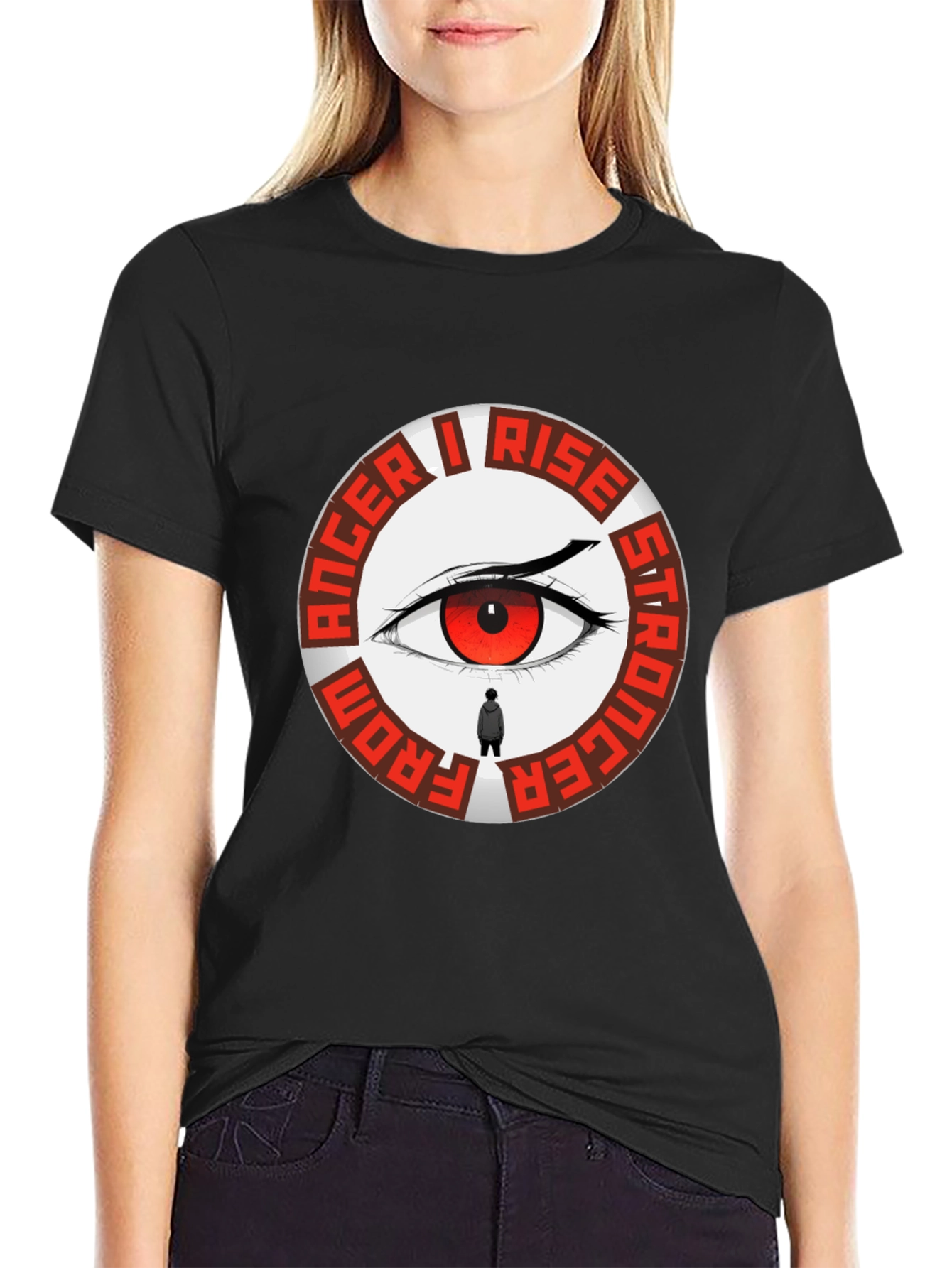 Anger I Rise Stronger Eye Graphic Tee - Black