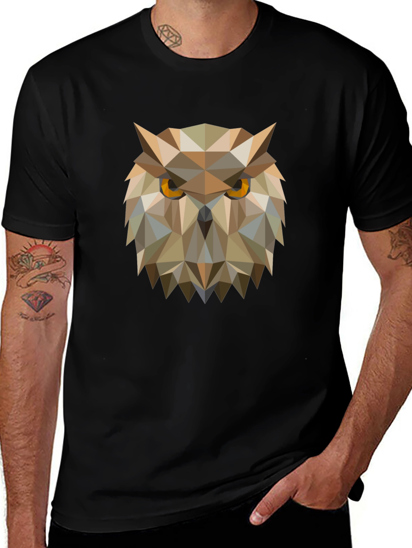 Geometric Owl Graphic Tee - Mens Black T-Shirt