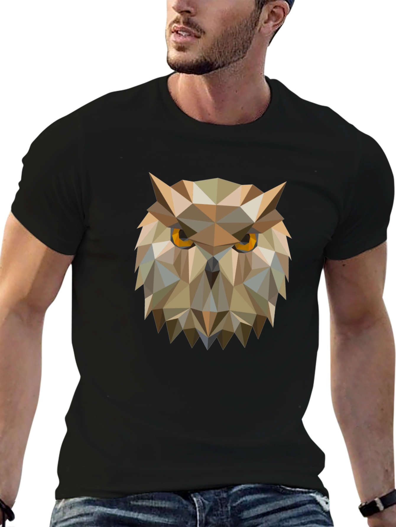 Geometric Owl Graphic Tee - Mens Black T-Shirt
