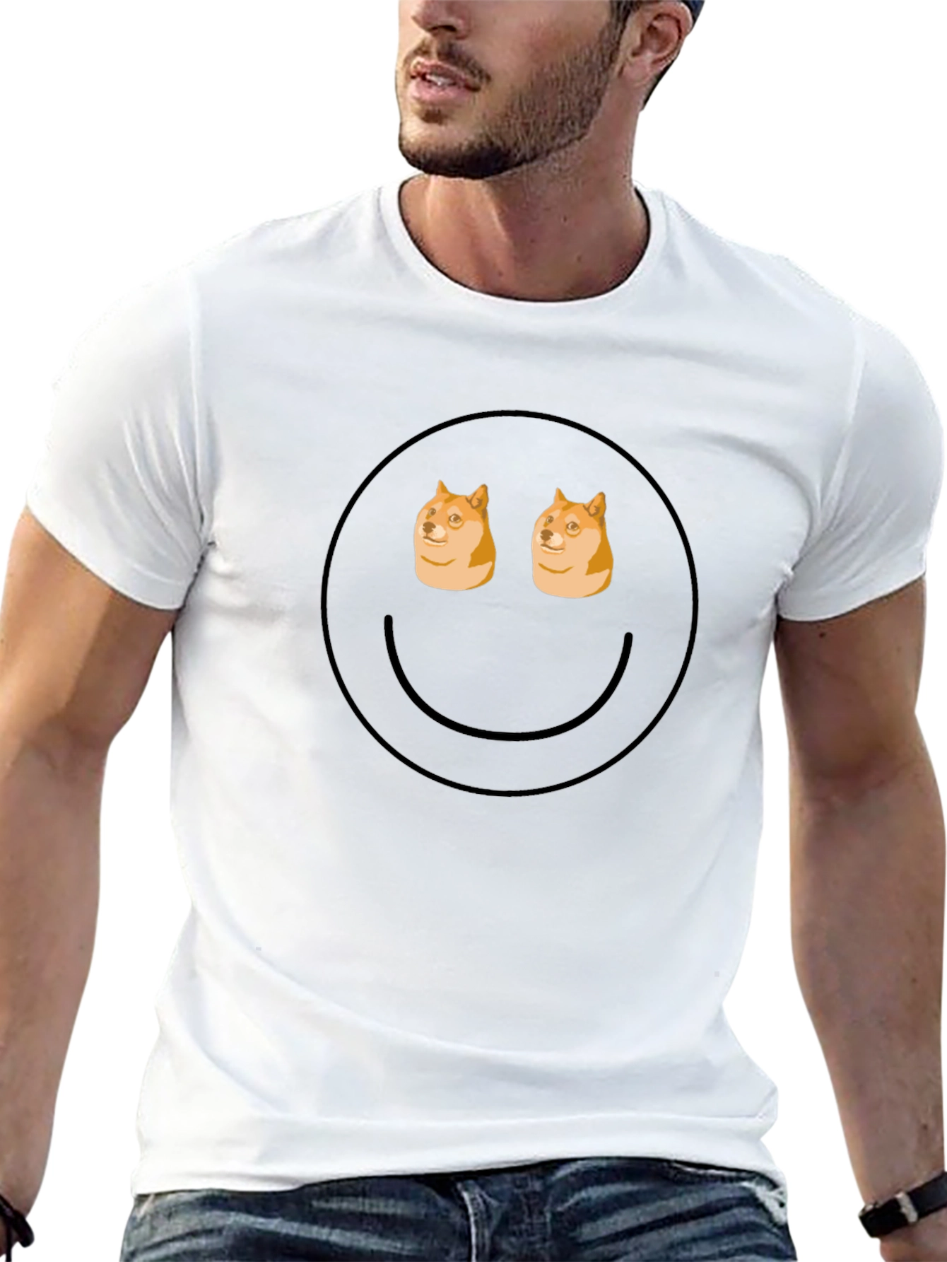 Doge Eyes Smiley Face Black T-Shirt