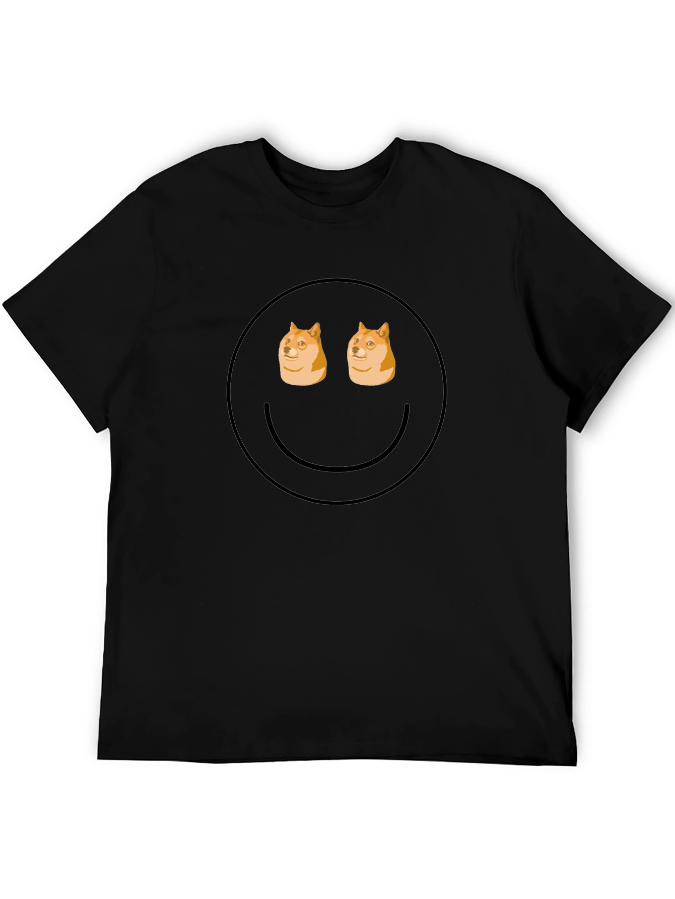 Doge Eyes Smiley Face Black T-Shirt