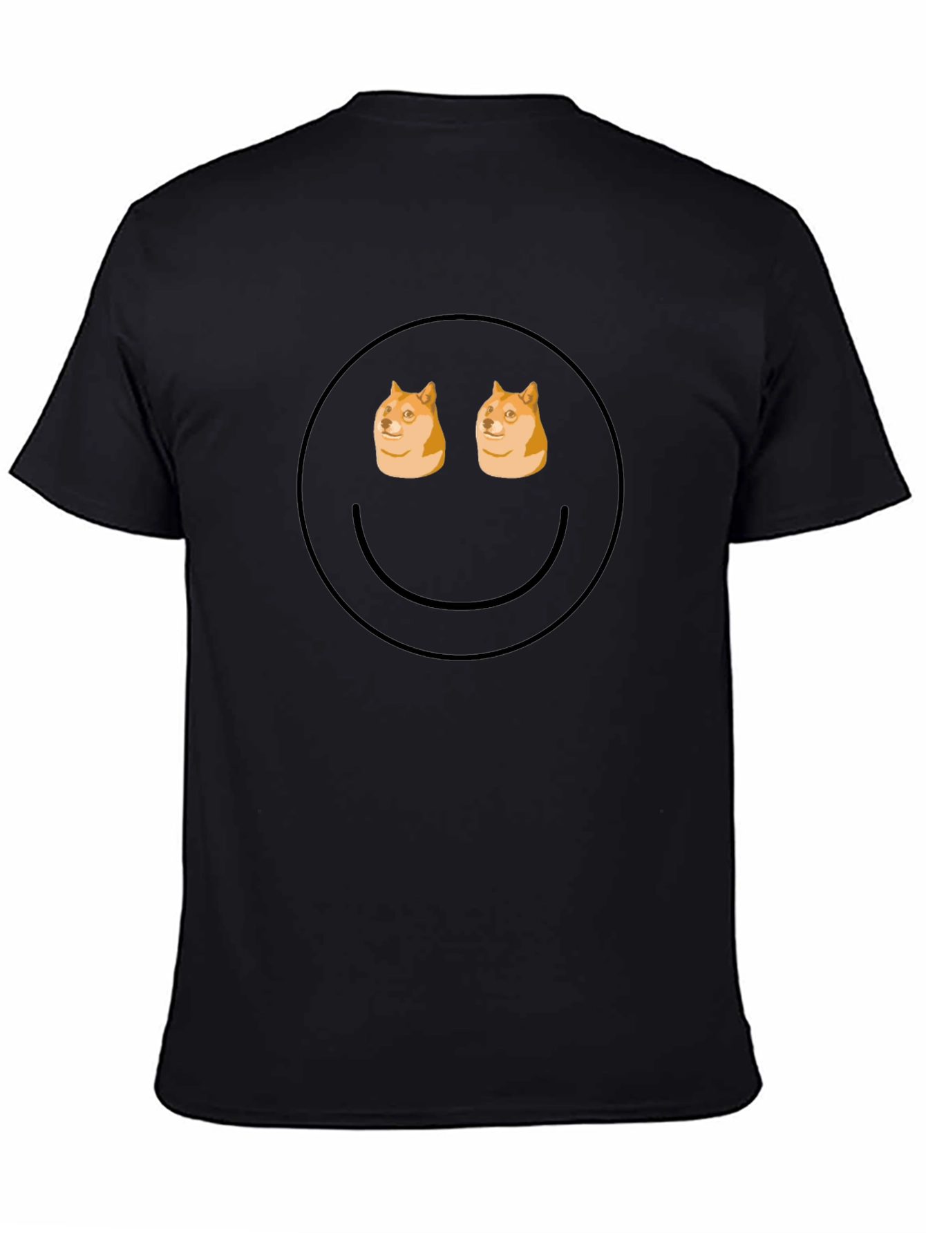 Doge Eyes Smiley Face Black T-Shirt