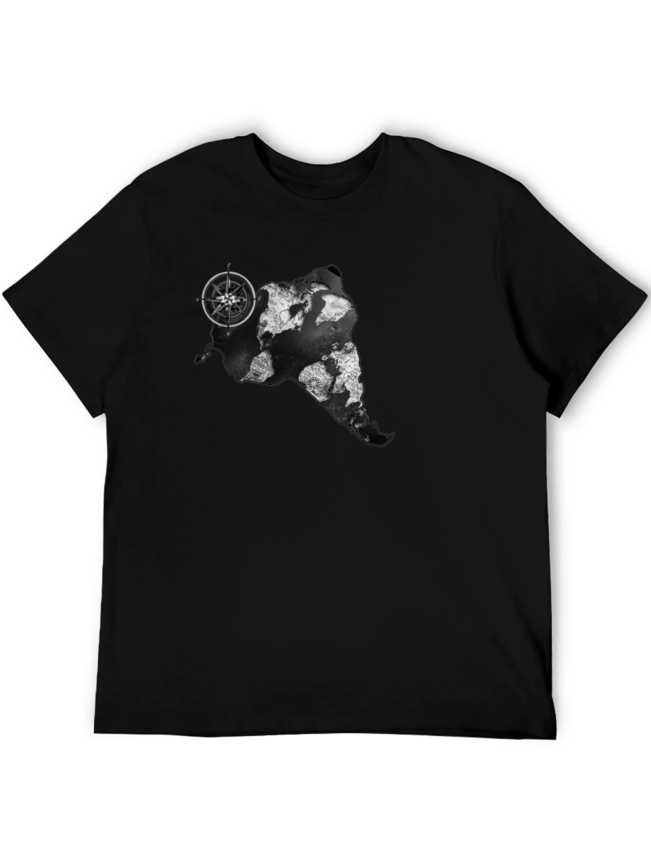 Adventure Awaits Tee - Map Compass Graphic Black T-Shirt