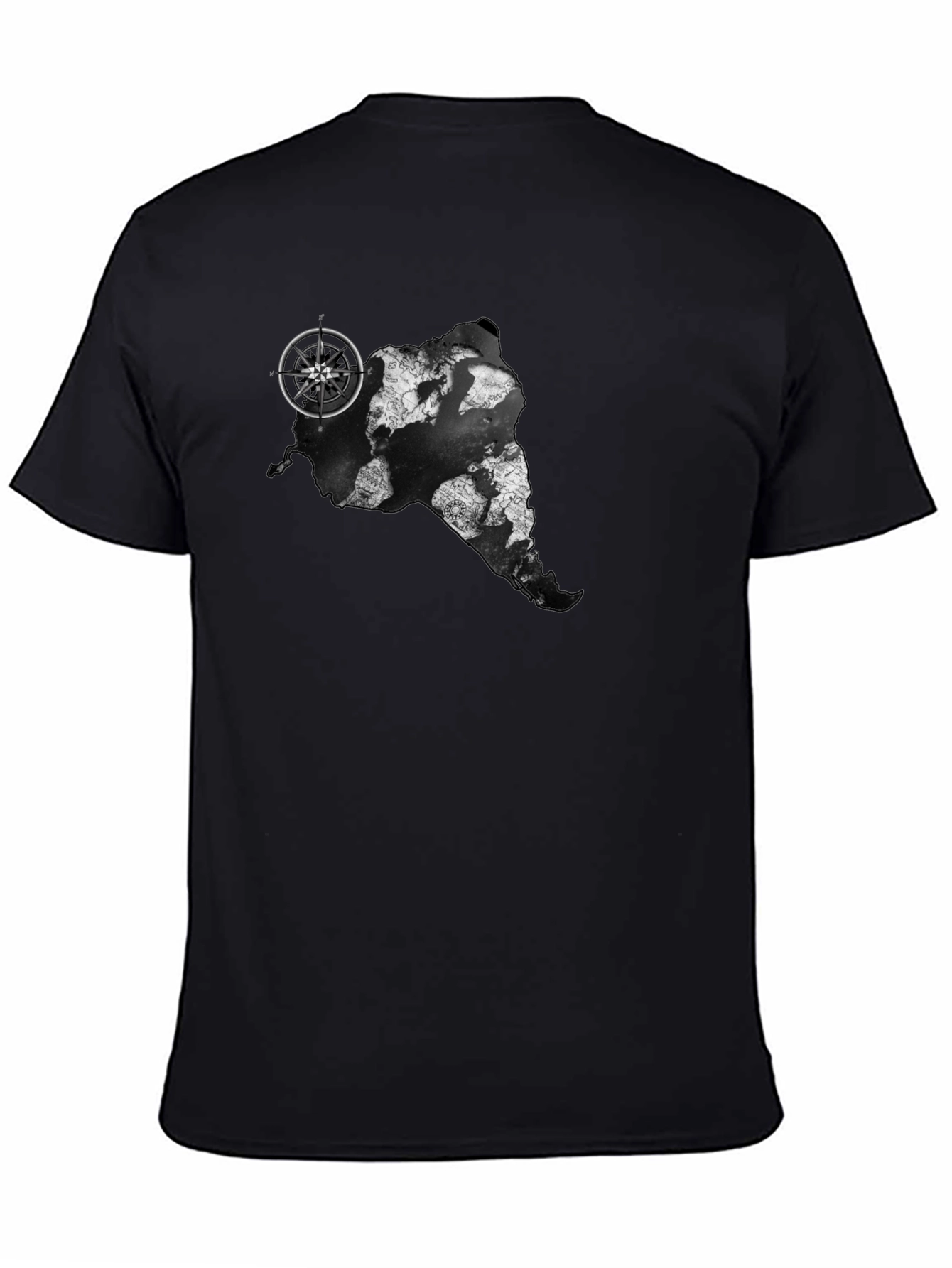 Adventure Awaits Tee - Map Compass Graphic Black T-Shirt