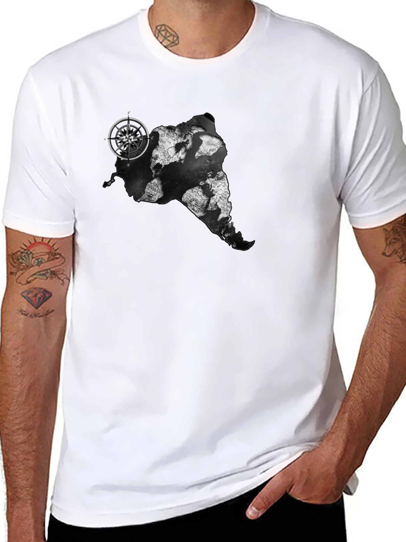 Adventure Awaits Tee - Map Compass Graphic Black T-Shirt