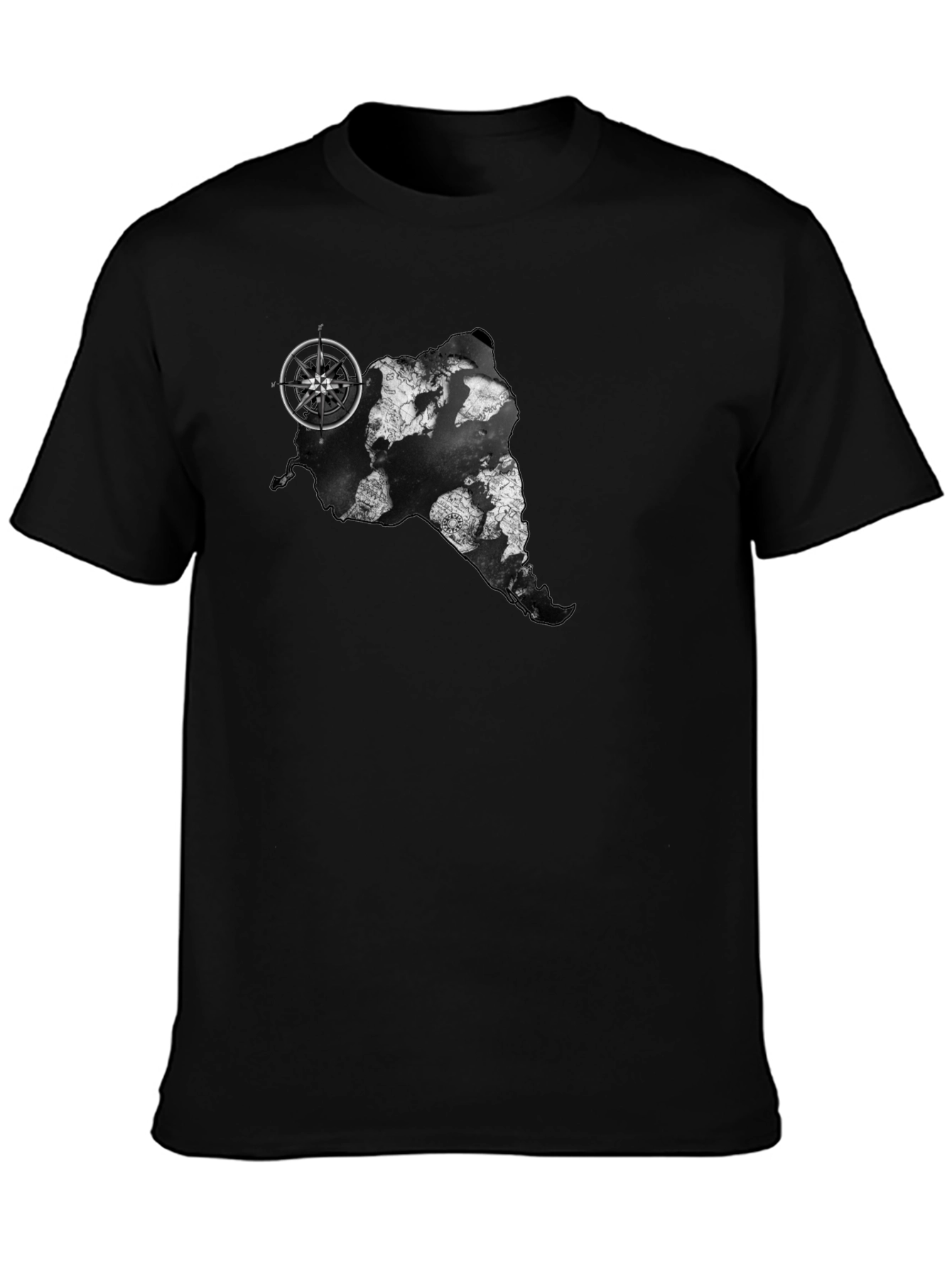 Adventure Awaits Tee - Map Compass Graphic Black T-Shirt
