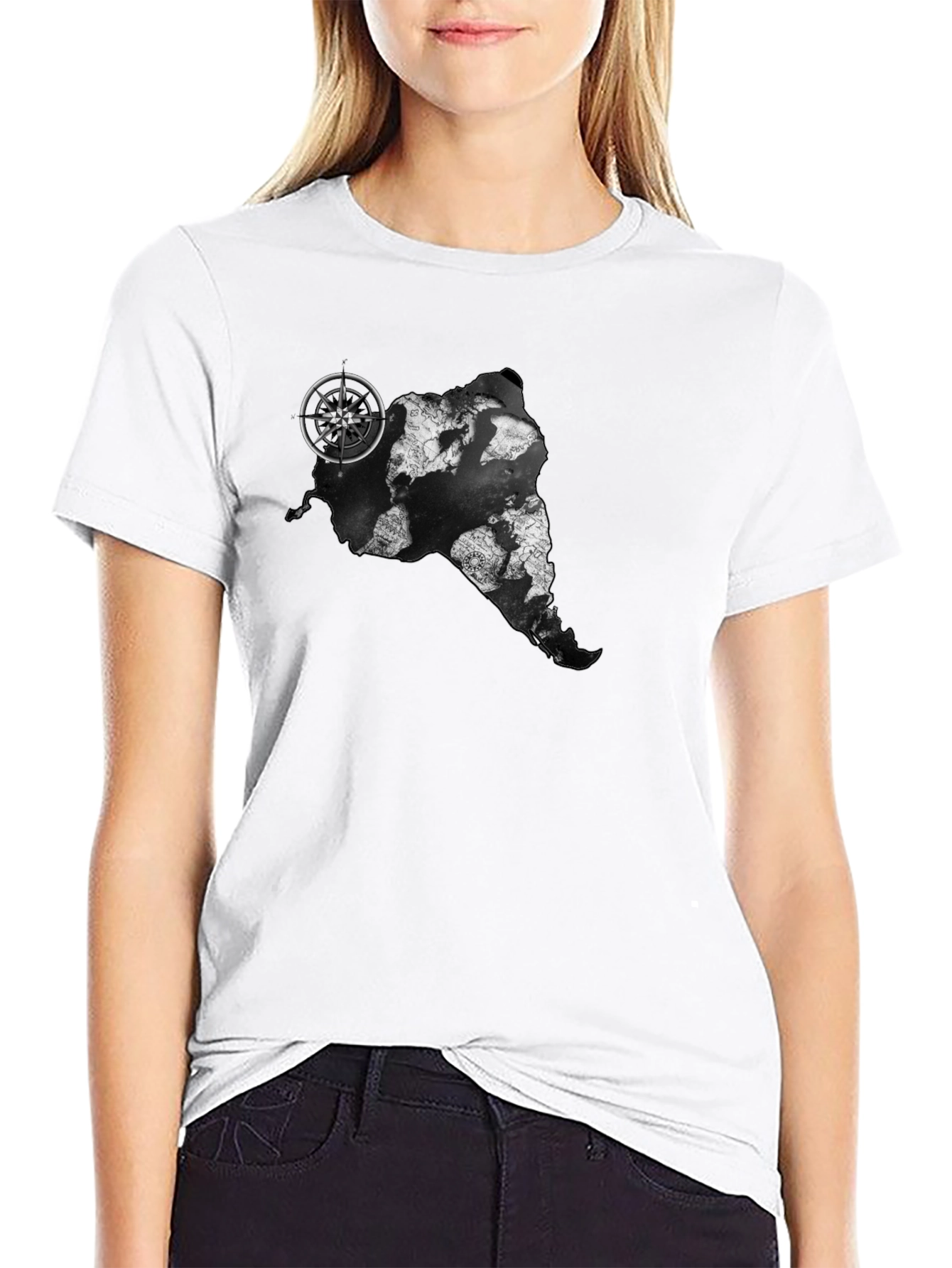 Adventure Awaits Tee - Map Compass Graphic Black T-Shirt