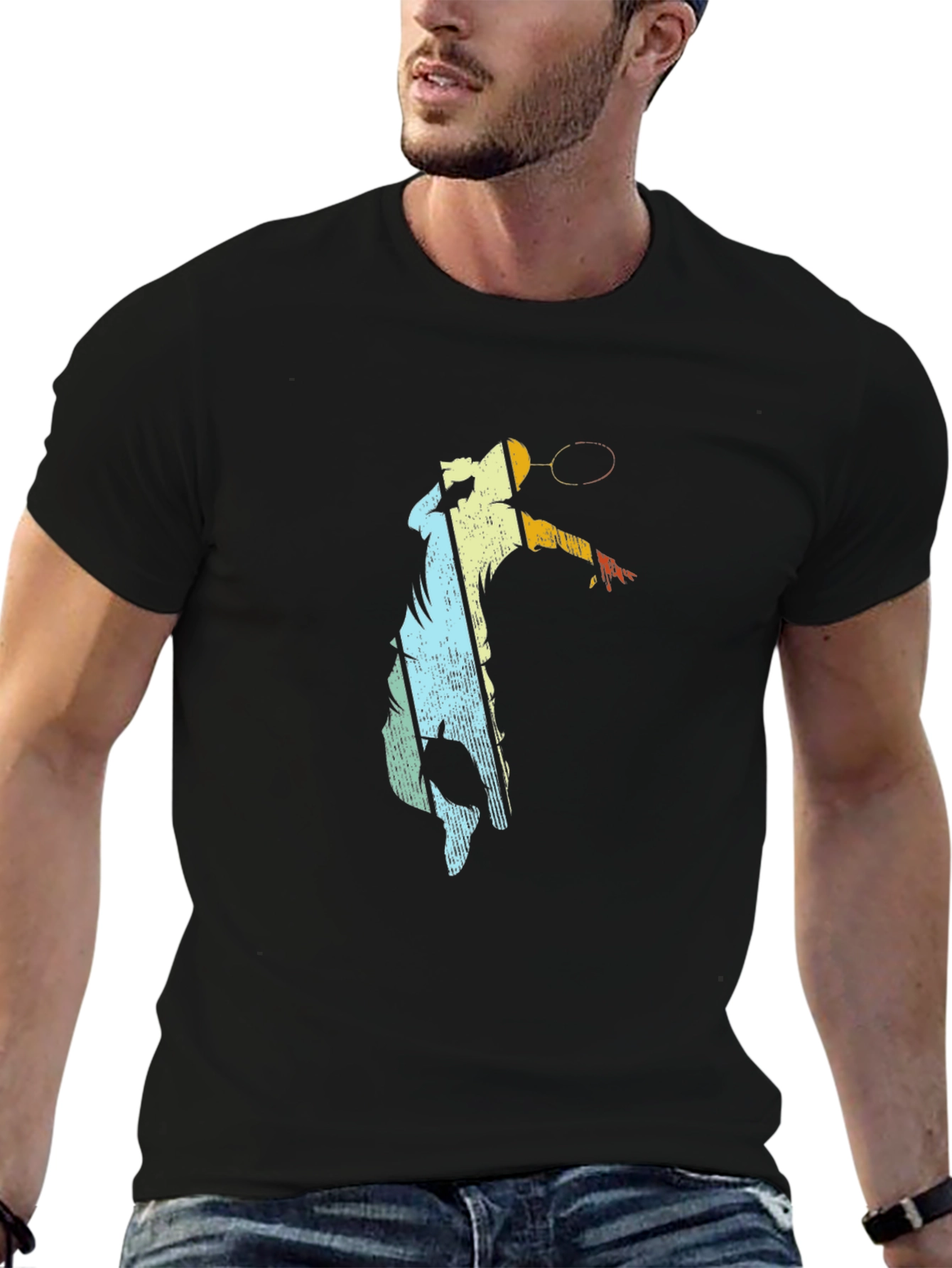 Retro Badminton Player Graphic T-Shirt