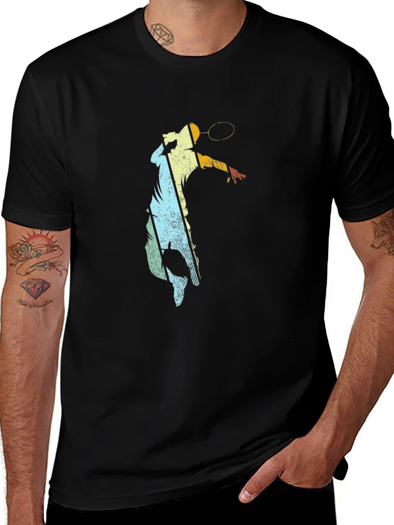 Retro Badminton Player Graphic T-Shirt