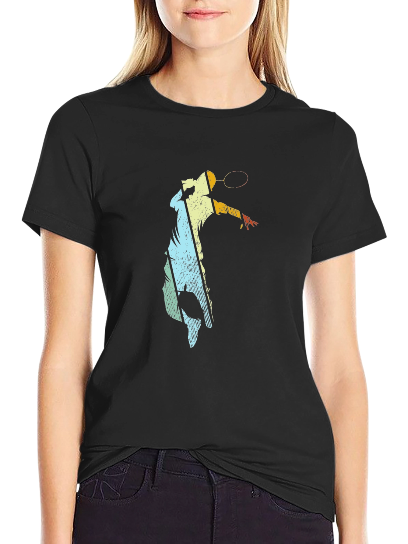 Retro Badminton Player Graphic T-Shirt