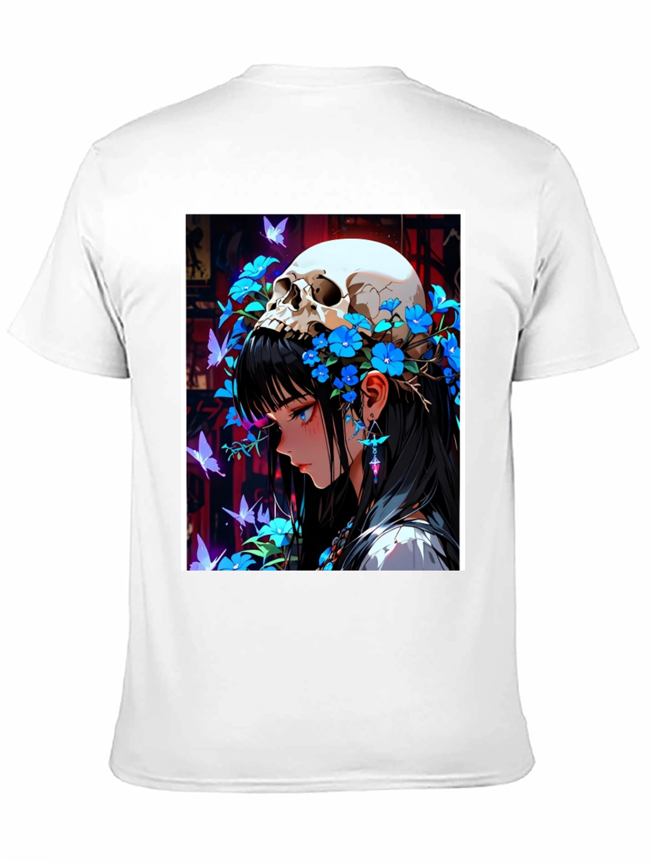 Anime Skull Girl Graphic Tee - Black