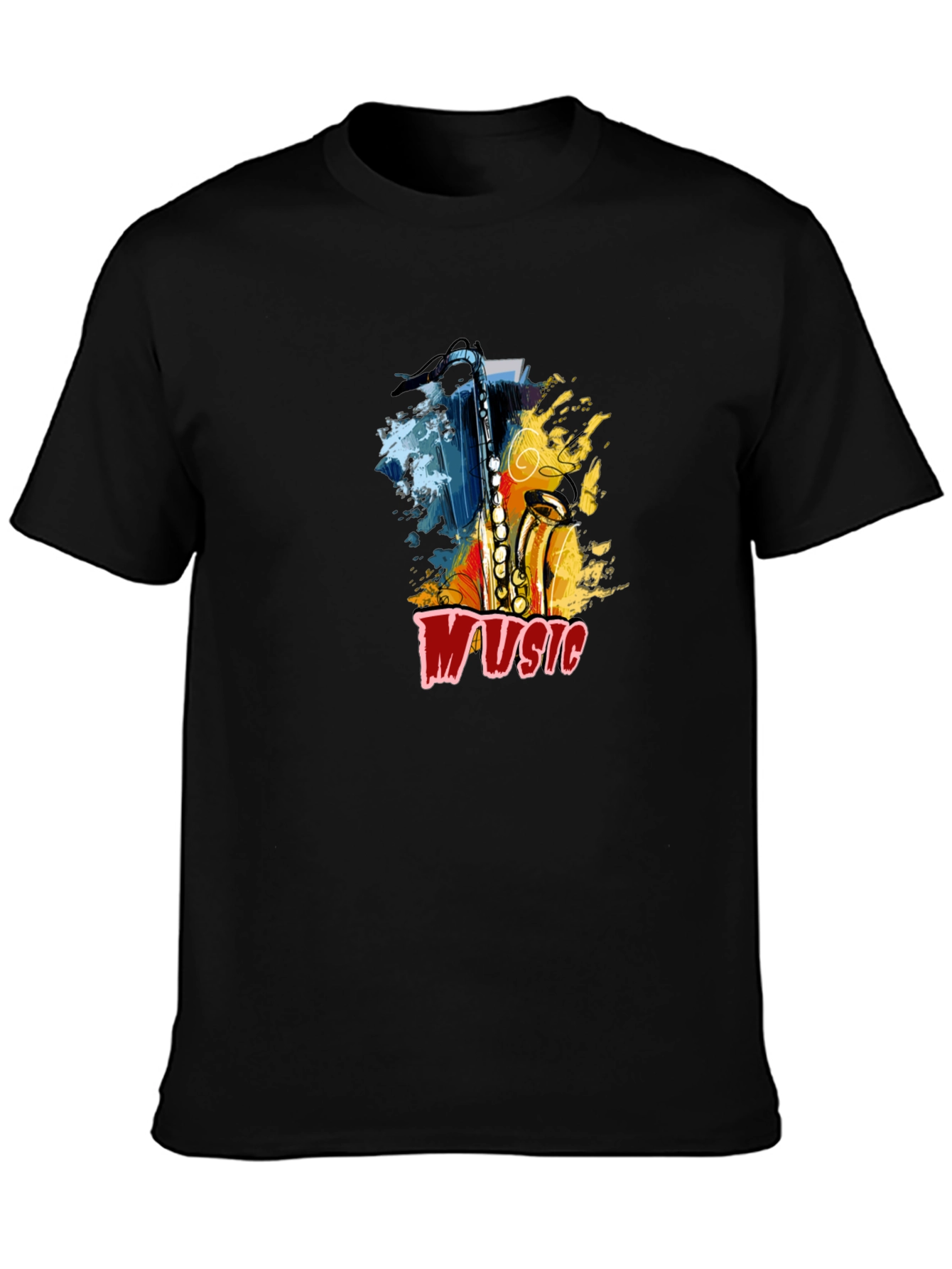 Saxophone Music Graphic Tee - Black Cotton T-Shirt