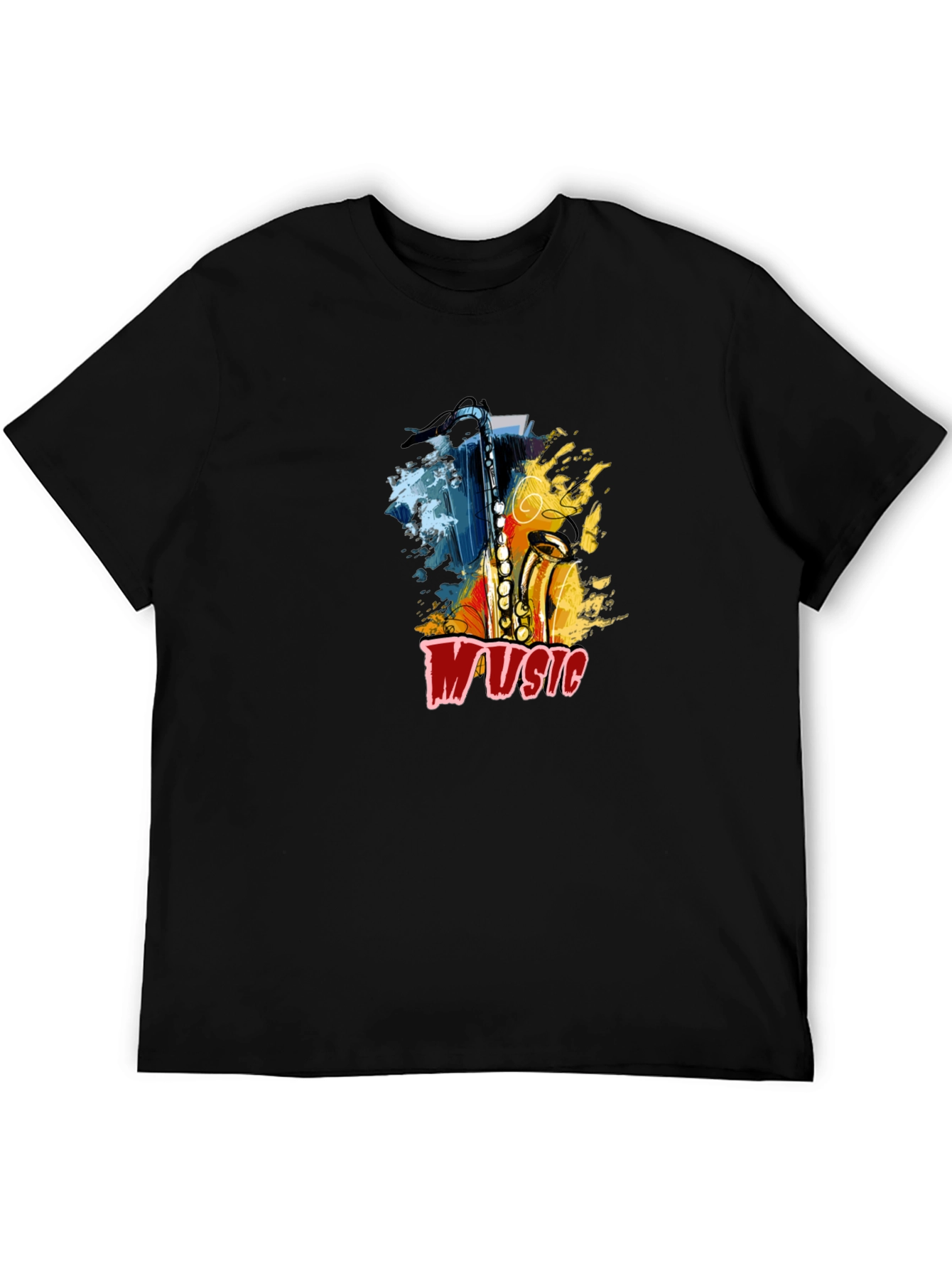 Saxophone Music Graphic Tee - Black Cotton T-Shirt