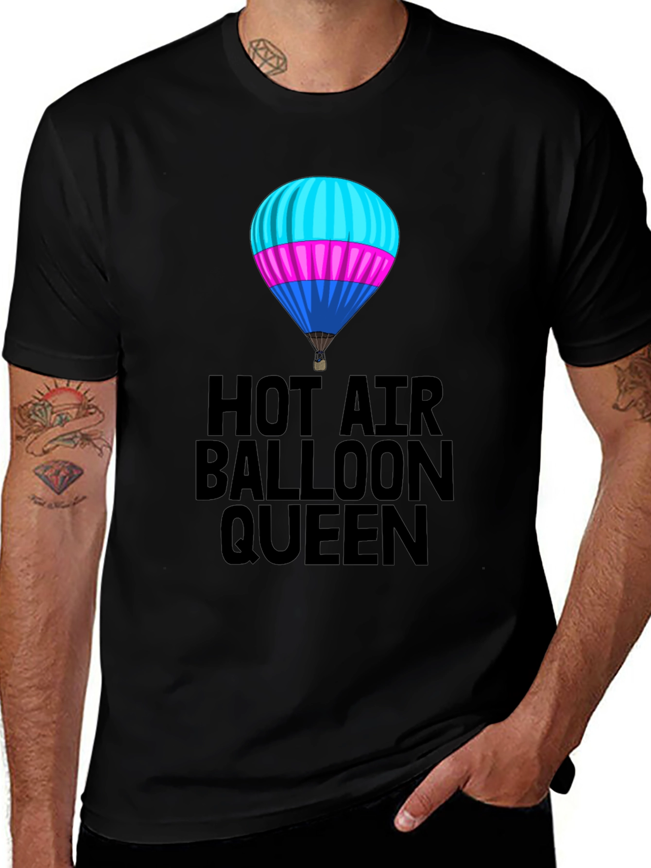 Hot Air Balloon Queen Black T-Shirt
