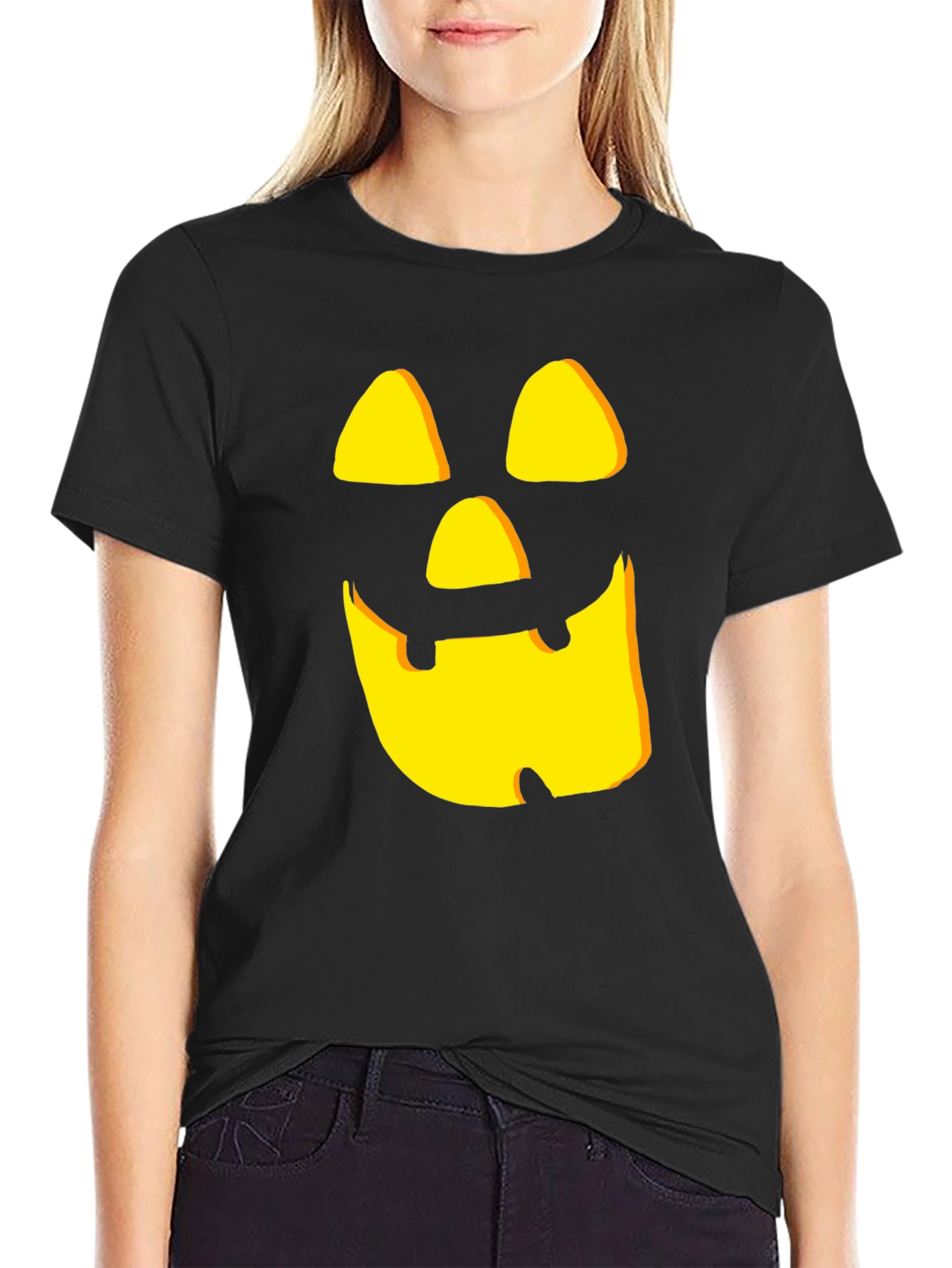 Spooky Pumpkin Face Black Halloween T-Shirt