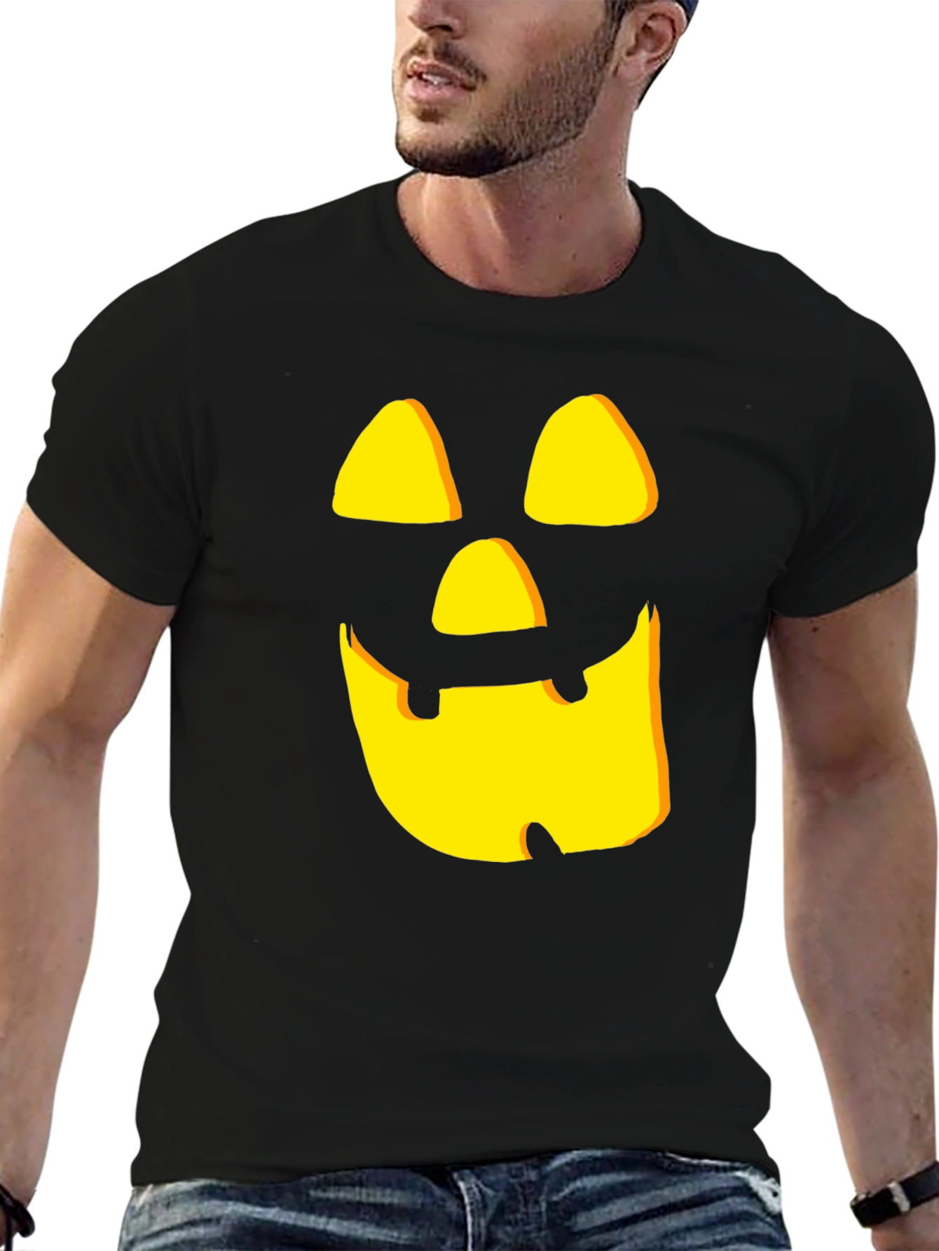Spooky Pumpkin Face Black Halloween T-Shirt