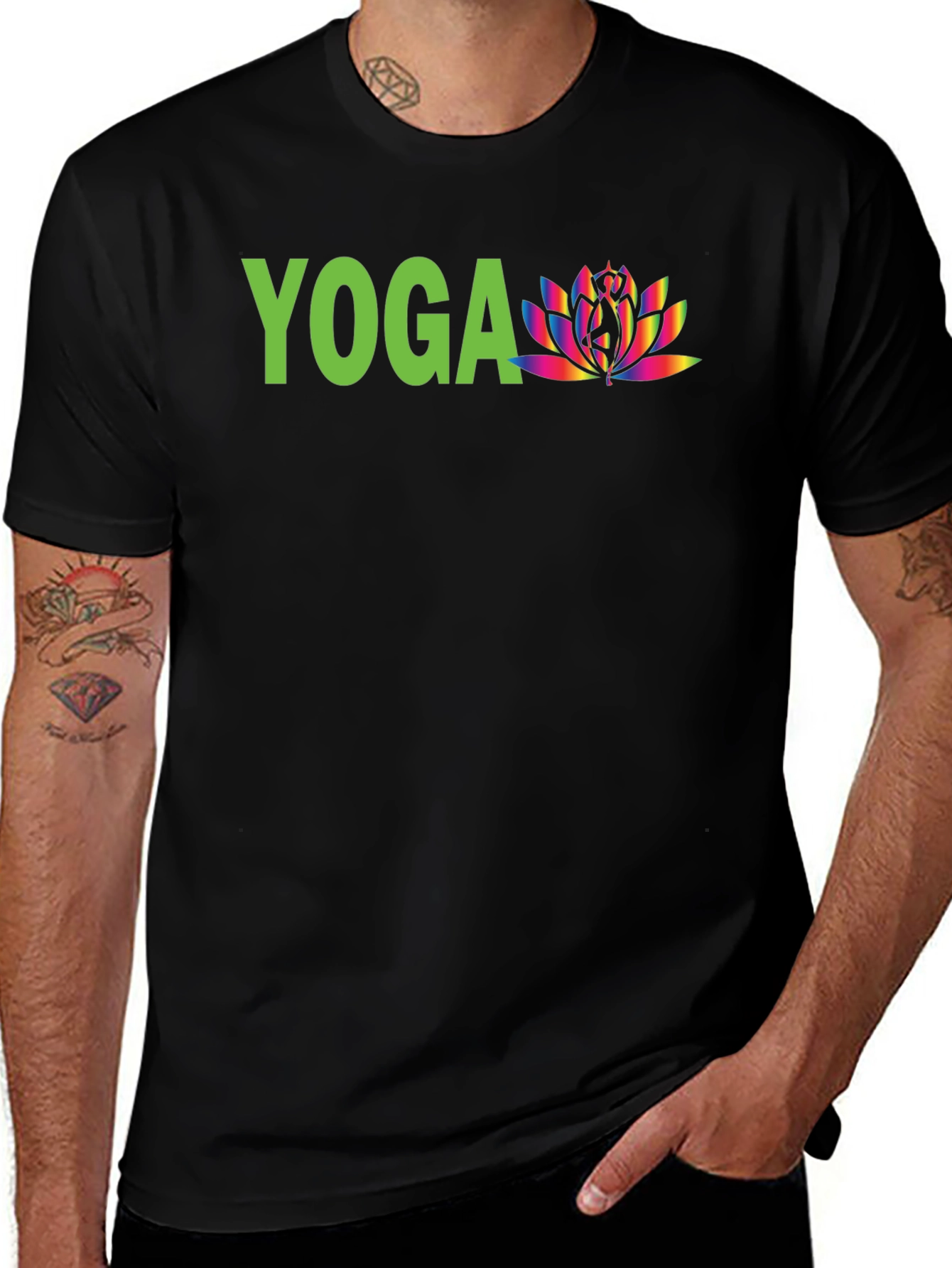 Yoga Lotus Graphic Tee - Black Cotton Shirt