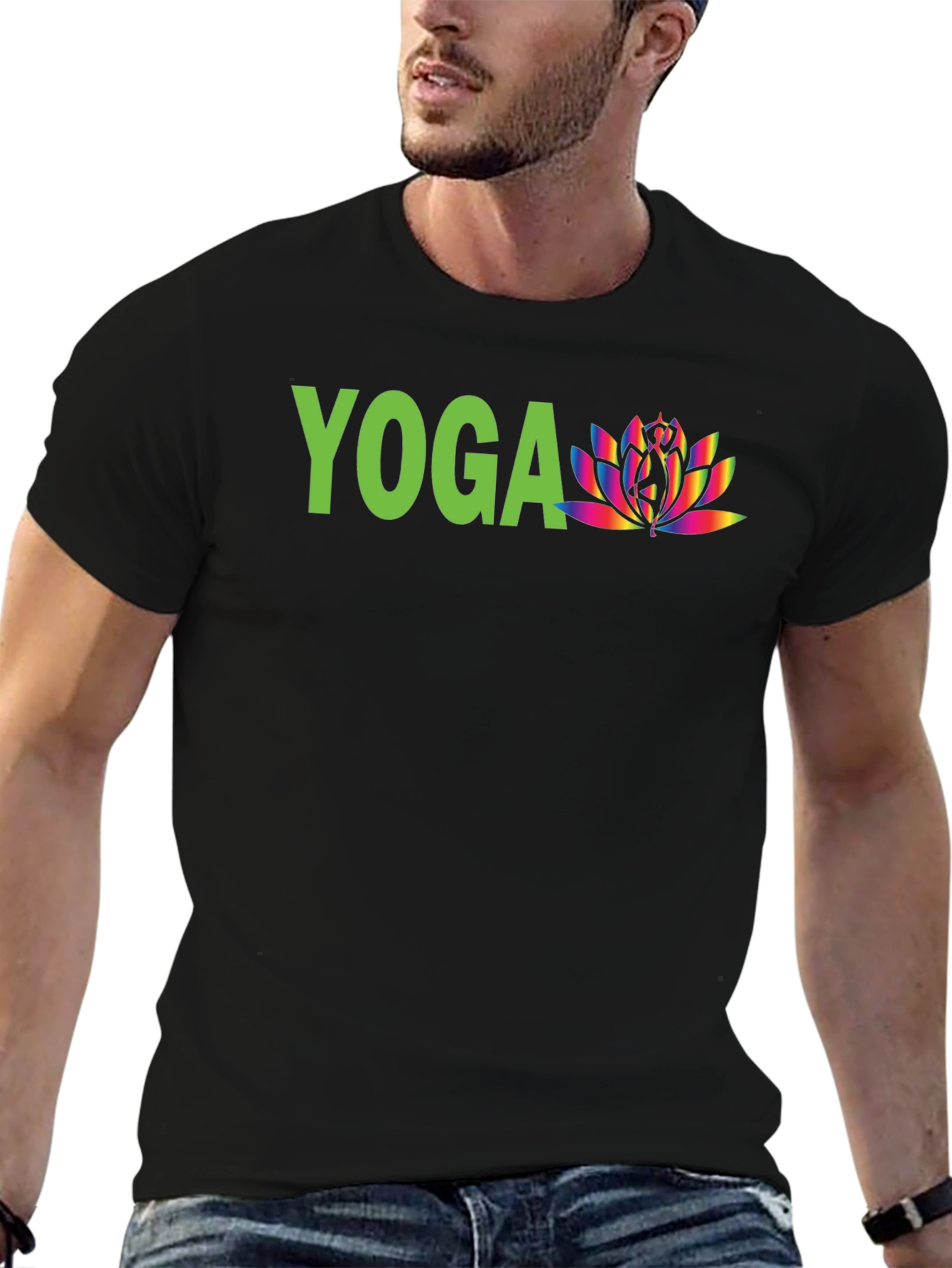 Yoga Lotus Graphic Tee - Black Cotton Shirt